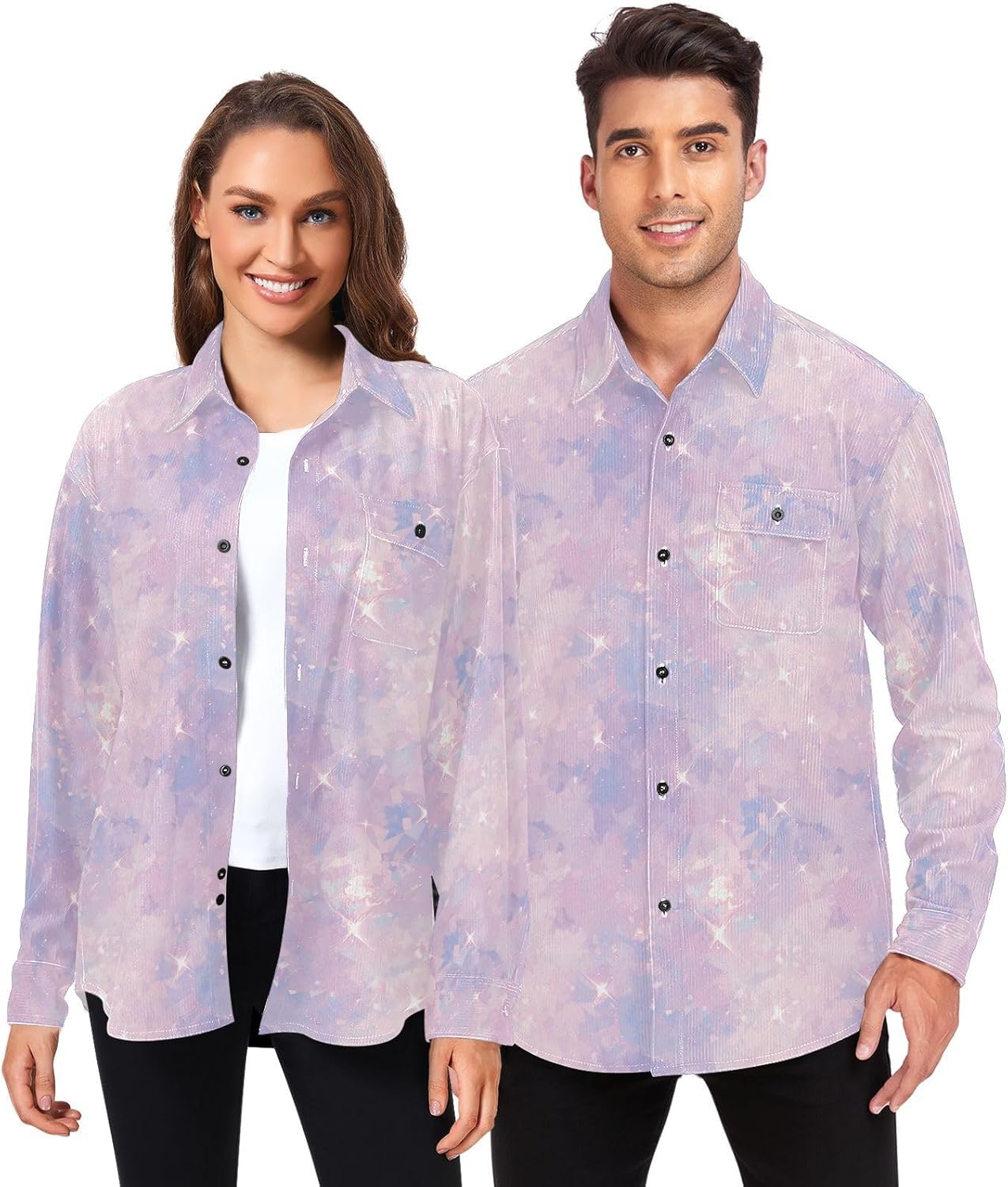 KLL Rose Gold Pink Glitter Women Men Wrinkle Free Rugby Shirts Formal Long Sleeve Work Outfits