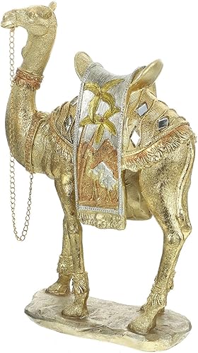 ABOOFAN Figura de camello de latón, estatuas de animales salvajes, decoración de camello del desierto, adorno de camello de pie con manta de sillín,