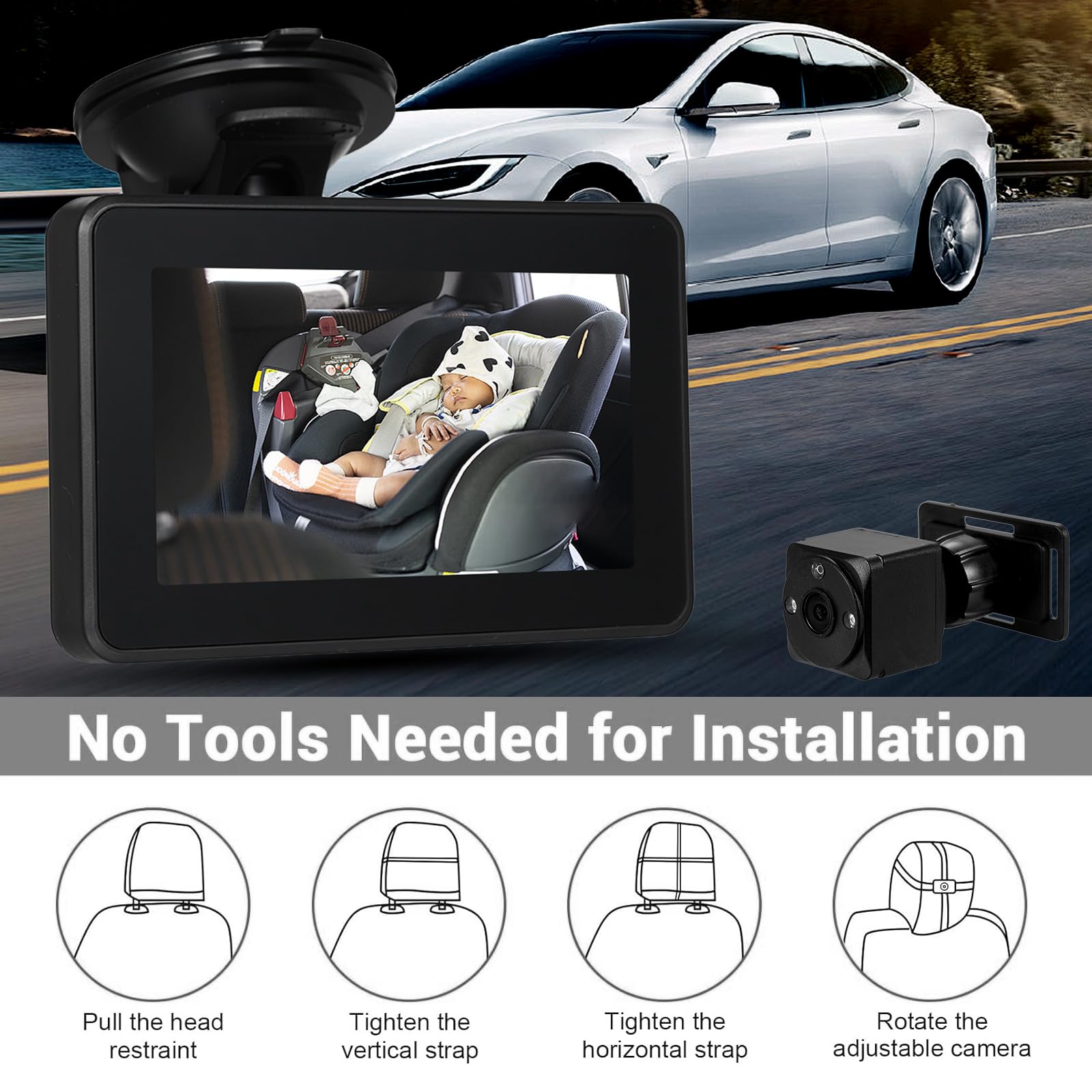 Walmeck Cámara de Espejo de Automóvil bebé HD 1080p Monitor de Automóvil con Gran Angular para Niños y Mascotas Negras