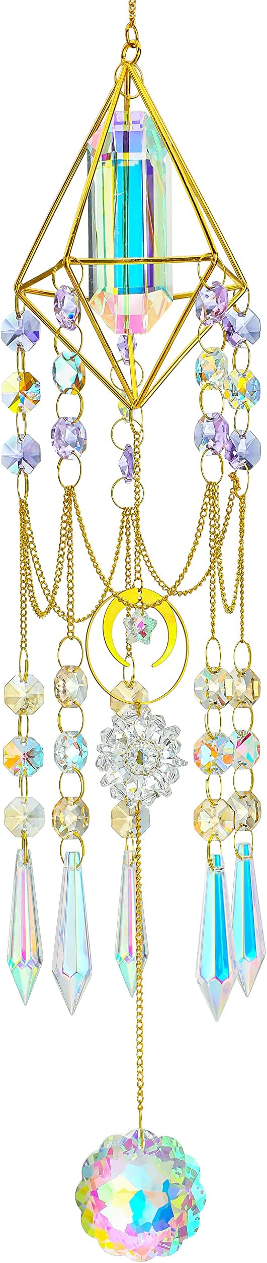 H&D HYALINE & DORA Crystal Wind Chime Shaped Suncatcher,Glass Hanging Suncatcher for Window,Sun