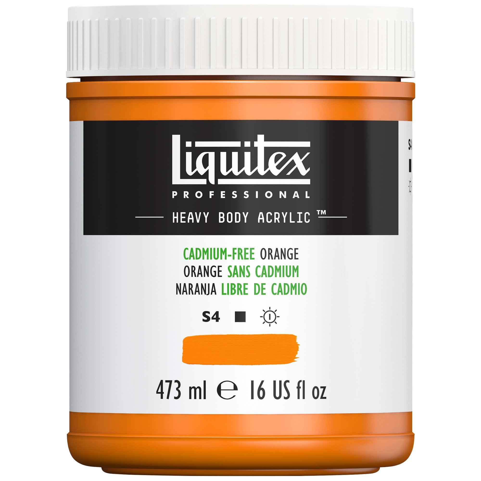 Liquitex 4412892 Professional Heavy Body Acrylfarbe in Künstlerqualität mit ausgezeichneter Lichtechtheit in buttriger Konsistenz, 473ml Topf - Kadmiumfrei Orange