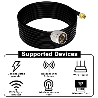 N Male to RP-SMA Male 16.4ft 5M RG58 Coaxial WiFi Antenna Cable