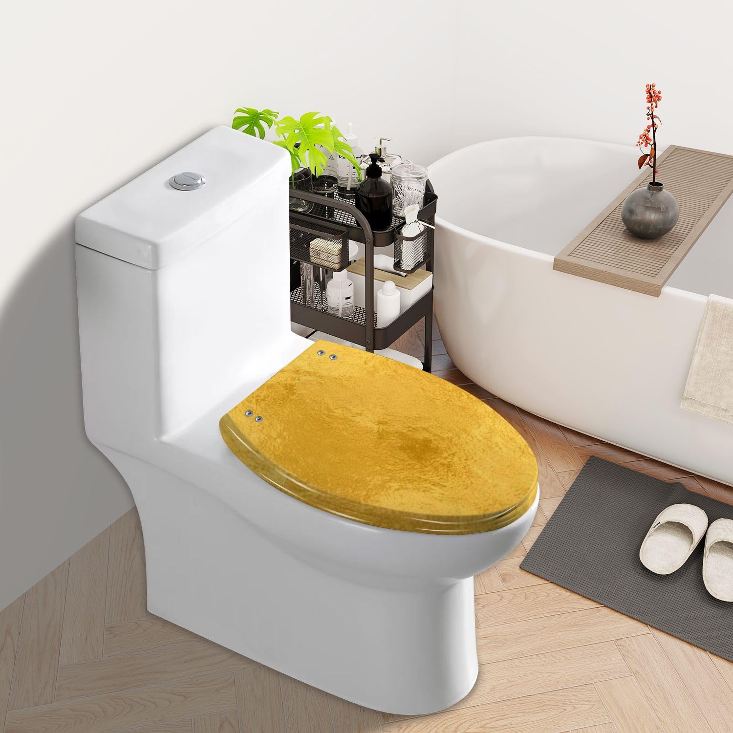 Elongated Toilet Seat Gold seamless texture golden background Resin Toilet Seat Slow Quiet Close with Quick-Release Hinges Toilet Seat with Cover Easy to Clean Install