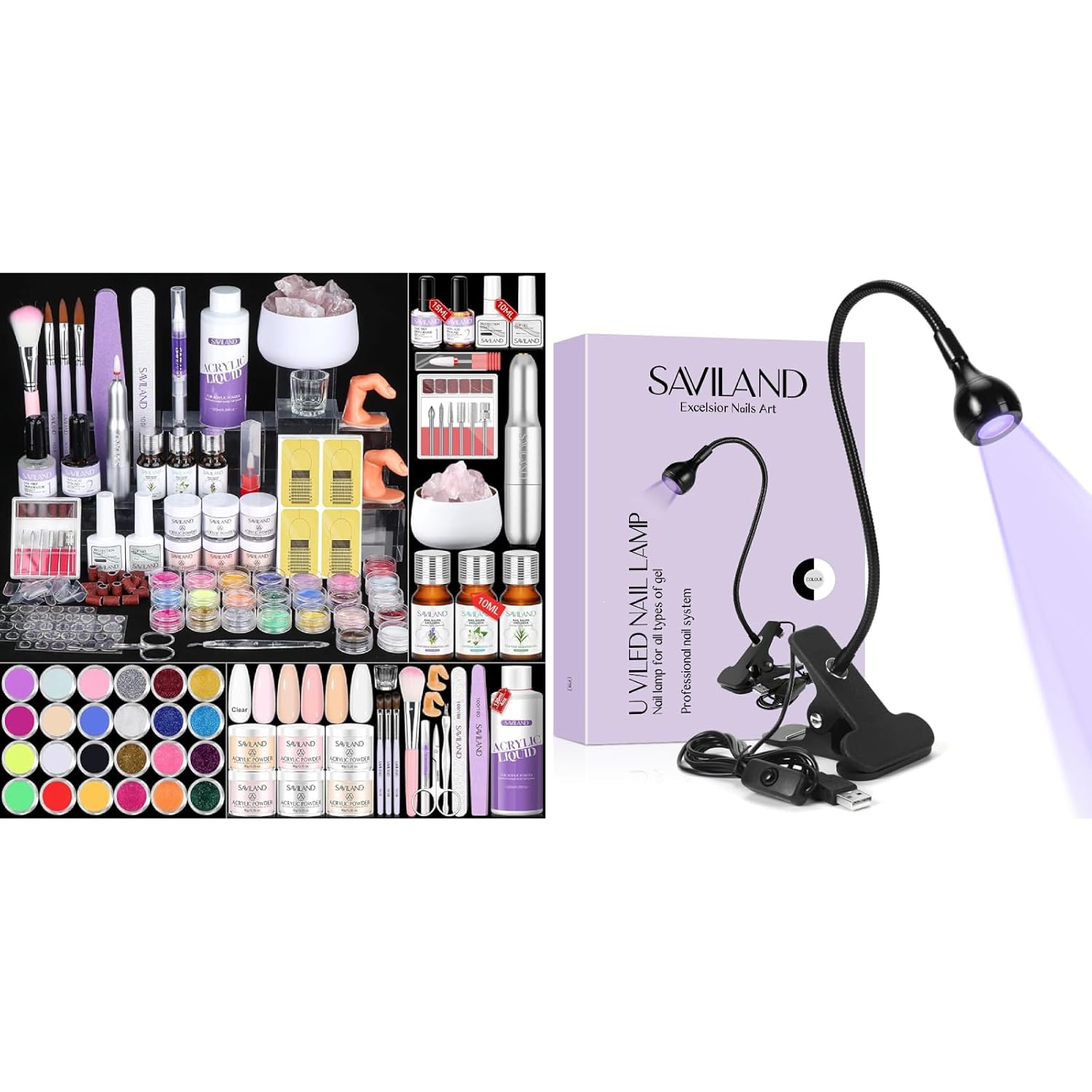 Saviland Odorless Acrylic Nail Kit with U V LED Nail Lamp