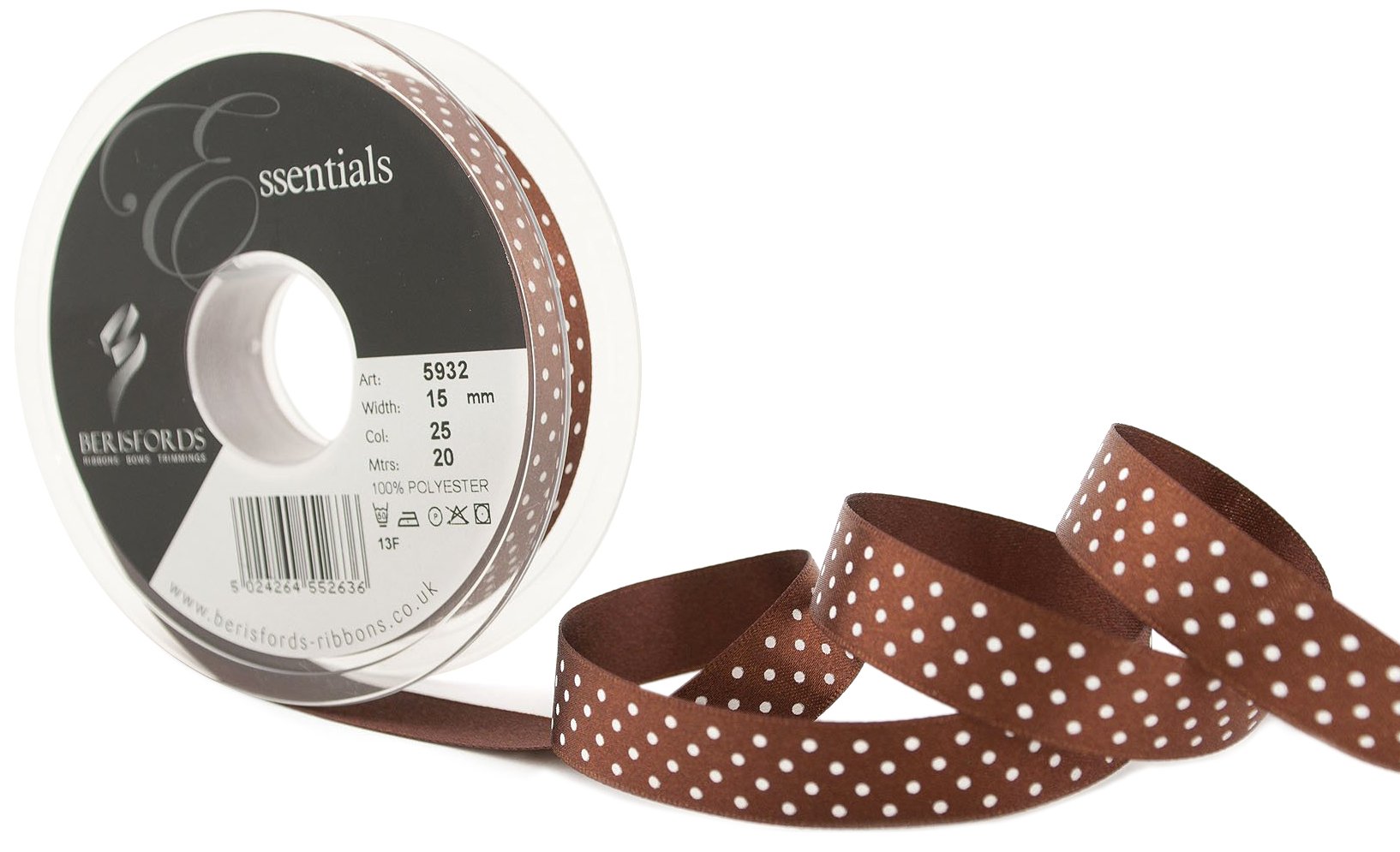 Berisfords 25 Brown Micro Dot Ribbon (Value Roll)