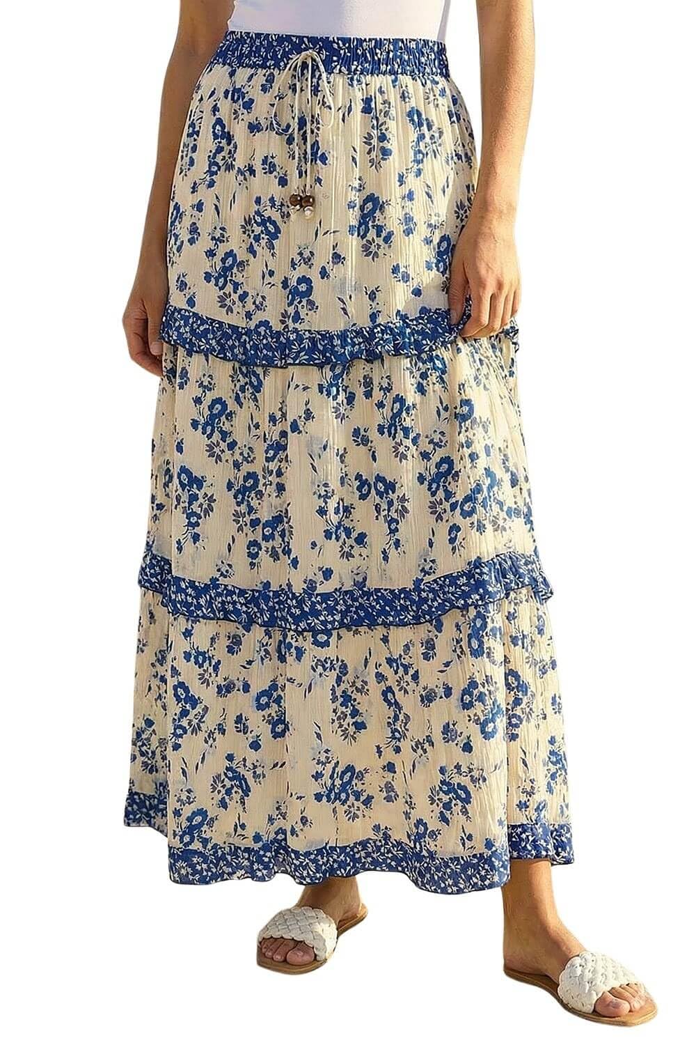 Roman - Women's A-Line Skirt - Floral Print - Size 14 - Ivory