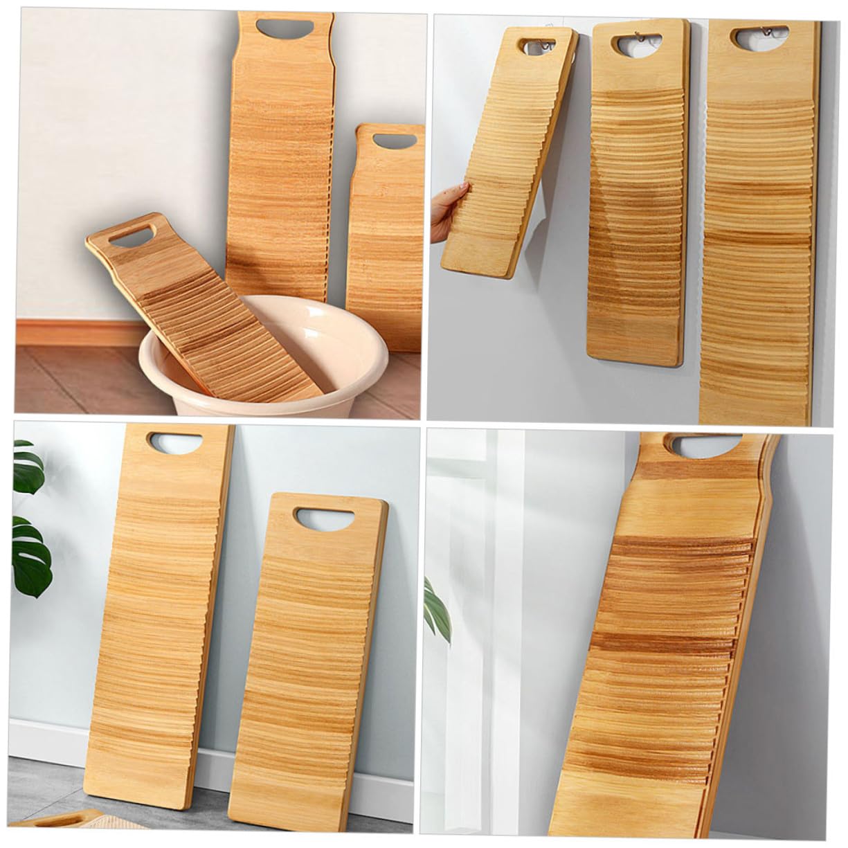 Homoyoyo Rechteckiges Holz Waschbrett 50x18x1,8cm Handwaschbrett mit Rutschfester Oberfläche Wasserabweisend für Wäschepflege Zuhause Haushalt Zufällige Farbe