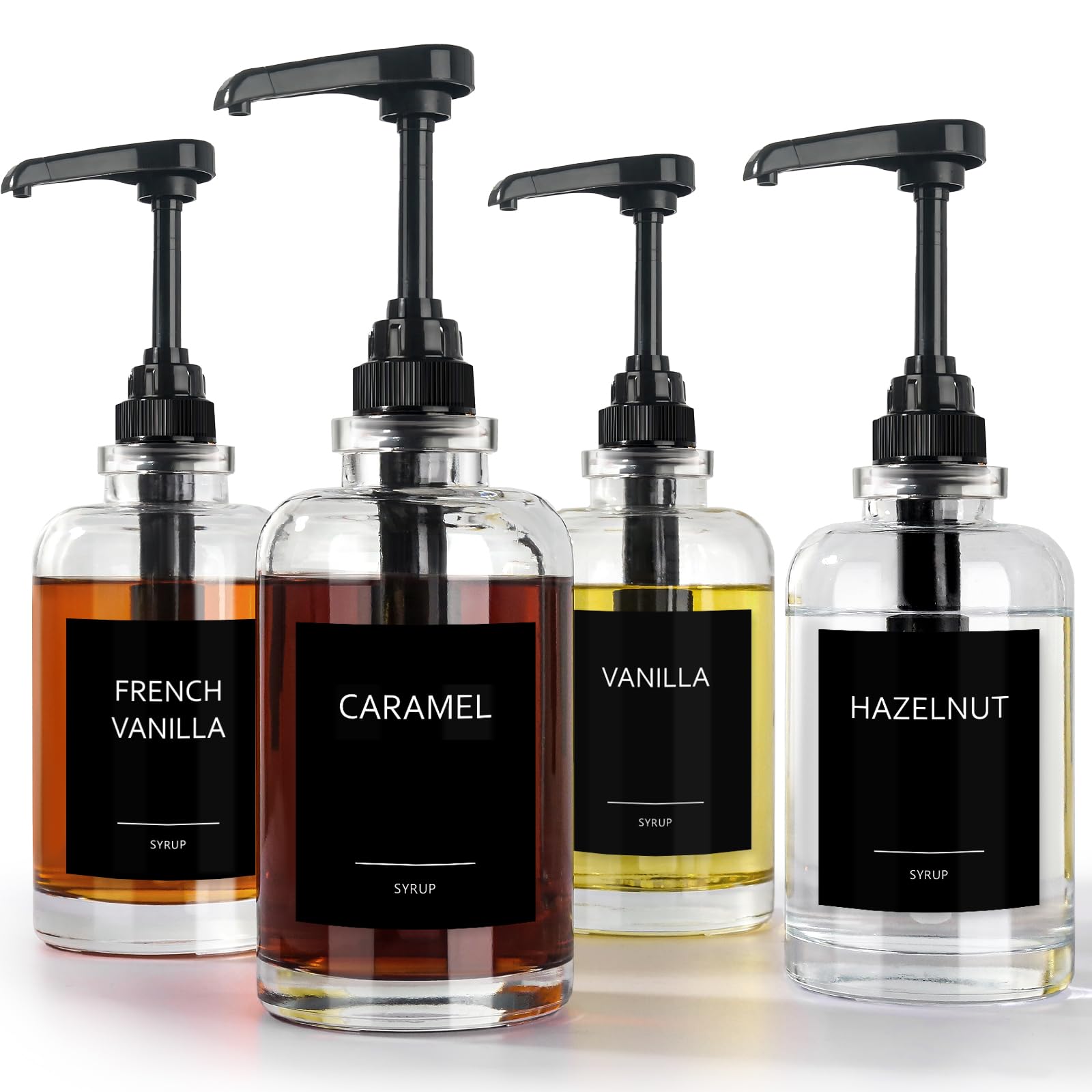 GMISUN Coffee Syrup Dispenser - 圆形玻璃糖浆瓶4个装