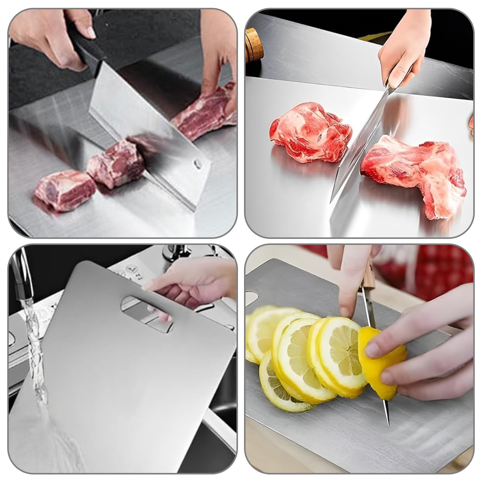 Set 3 Taglieri In Acciaio Inox 304 – Doppia Faccia Antibatterico, Per Carne, Frutta E Verdura (misure 29x20, 34x23, 39x28 Cm)