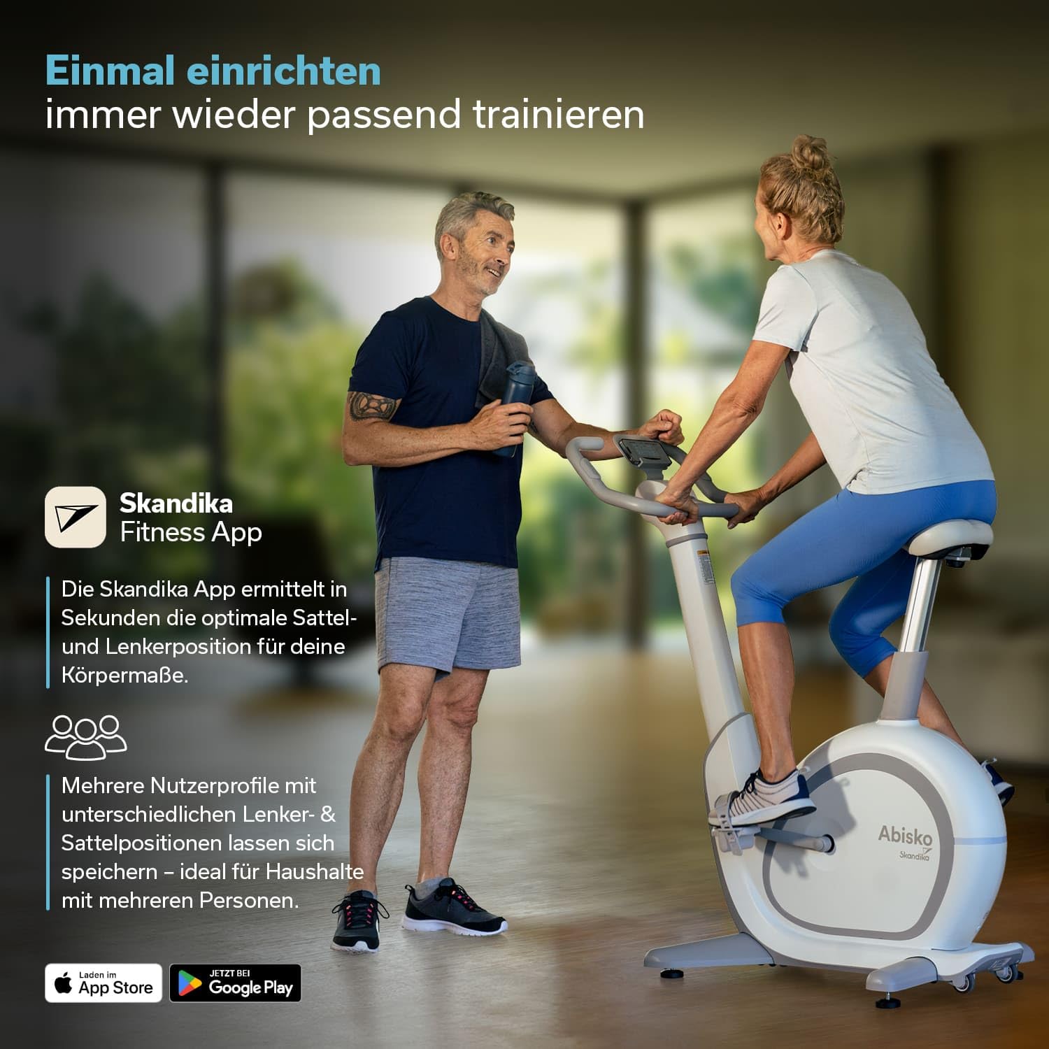Skandika Ergometer Abisko Weltneuheit | Premium EMS-Widerstand, Smarter Heimtrainer App Steuerung, Automatische Lenker & Satteleinstellung, 36 Widerstandsstufen | Fahrrad Hometrainer für Zuhause