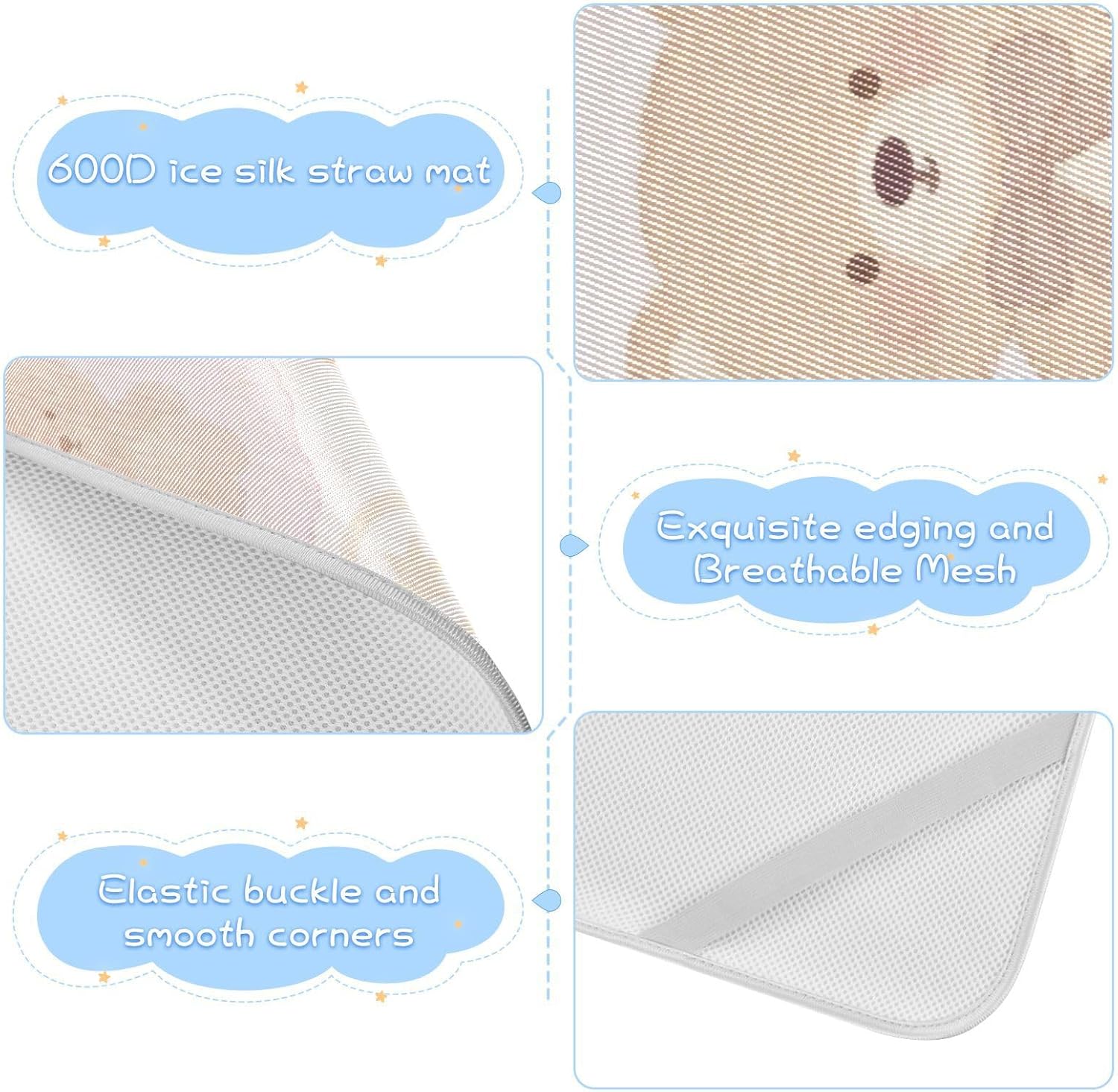 Cartoon Cute Brown Teddy Bear Cooling Baby Mattress Pads 28" x 52" Washable Pads for Kids for Kids, Adult