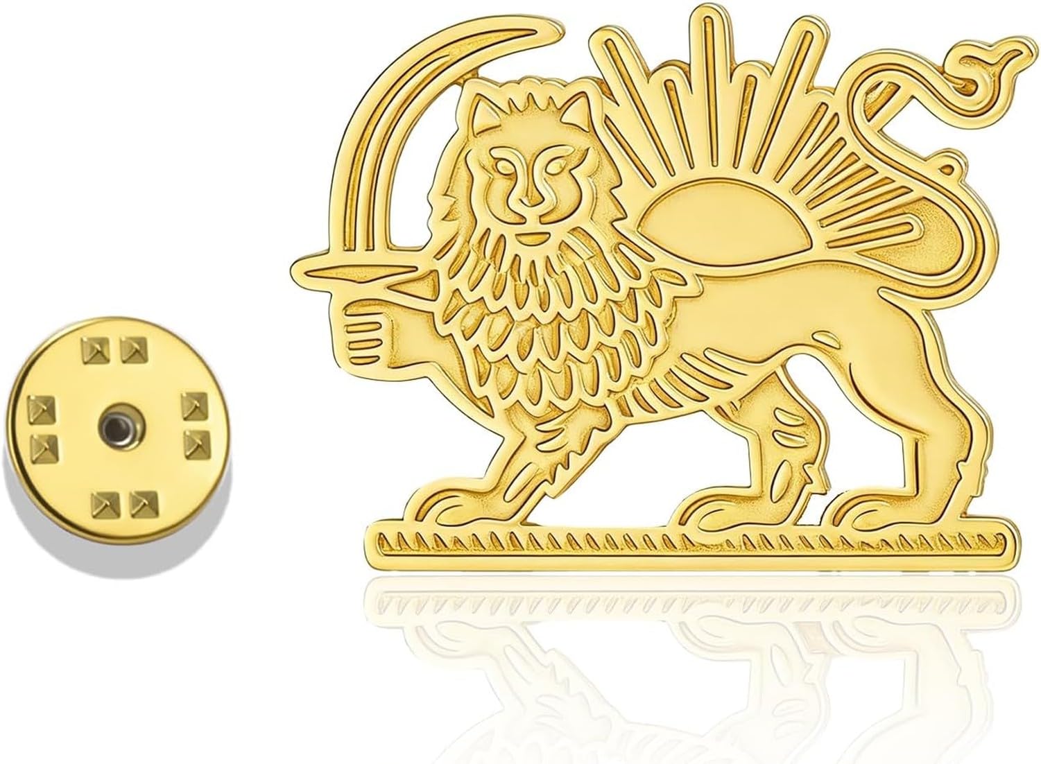 Faozhuo Stainless Steel Lion and Sun Lapel Pin Ancient Persian Brooch Shir Khorshid Iranian Jewelry for Suit Jacket, Gold 2