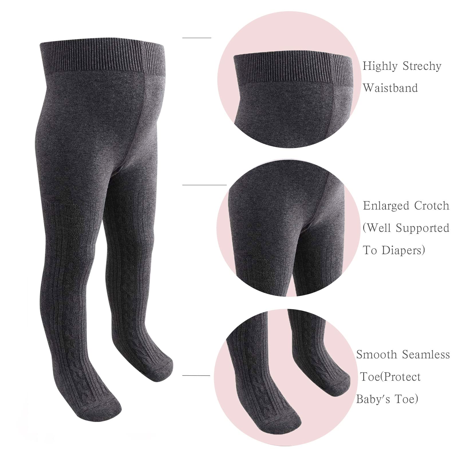 SYGA Baby Tights For Girls Soft Cotton Infant Leggings Toddler Solid Knit Stockings Socks Newborn Warm Crochet Pants (0-6 Months, Dark Grey) - Image 6 thumbnail