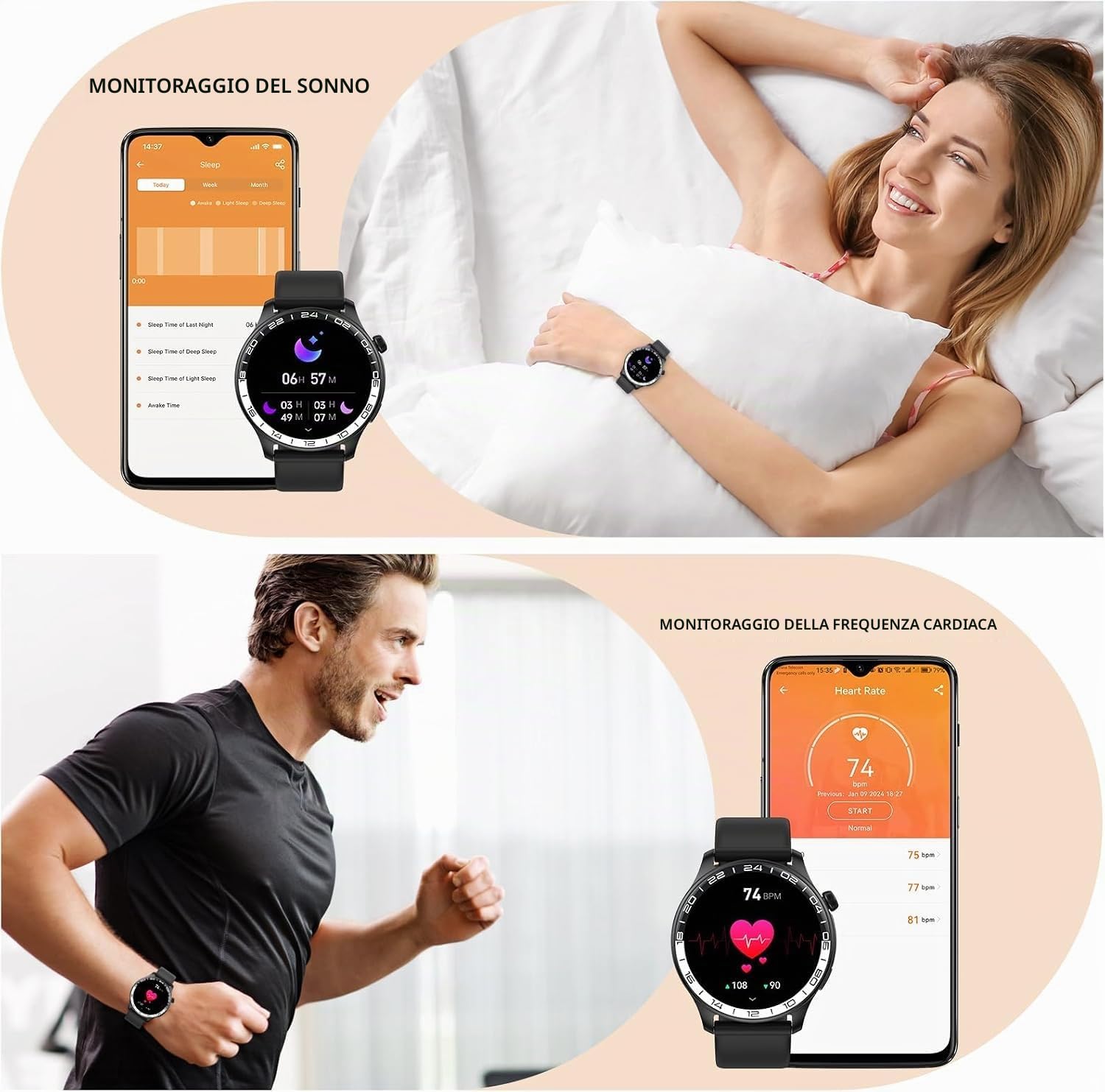 2026 Smartwatch Uomo Donna, 1.43" HD AMOLED Orologio Smartwatch con Chiamate e Whatsapp, Orologio Digitale con 100+Sport, SpO2/Sonno/Cardiofrequenzimetro, IP68 Impermeabile Smart Watch per iOS Android