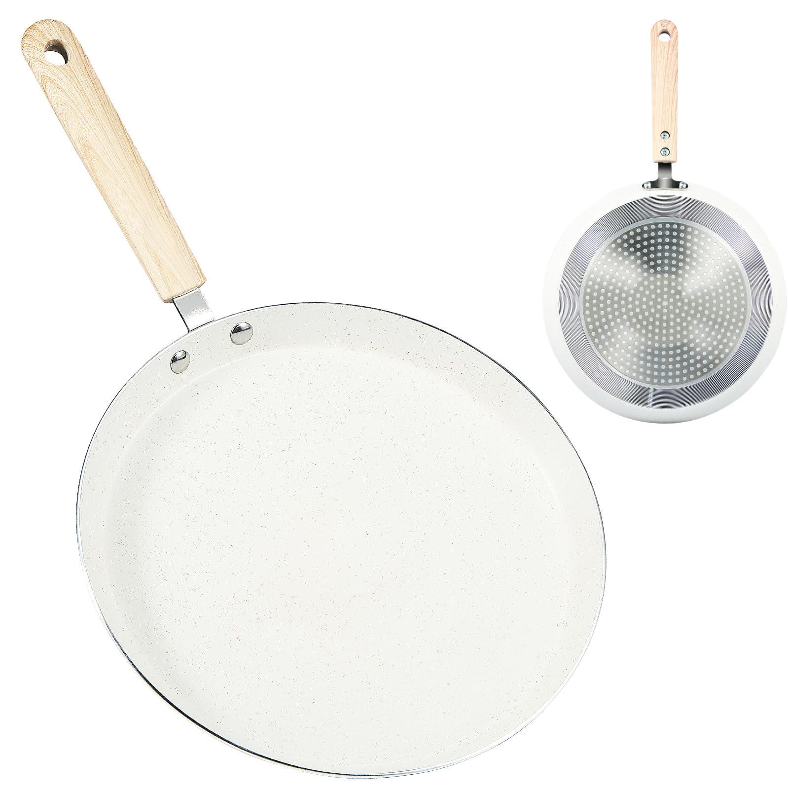 US 10inch Crepe Pan with Wood Handle Nonstick Frying Pan for Stove Top Lightweight Crepe Maker Pan Pancake Flat Pan Healthy Skillet Fry Pan Even Heat Conduction Tortillas Griddle Pan for Cooking