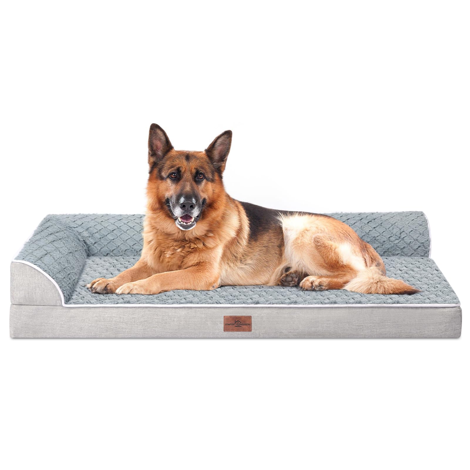Comfort Expression Orthopedic Jumbo Dog Bed with Bolsters, Waterproof, Removable Washable Cover and Nonskid Bottom (Extra Large, Grey)