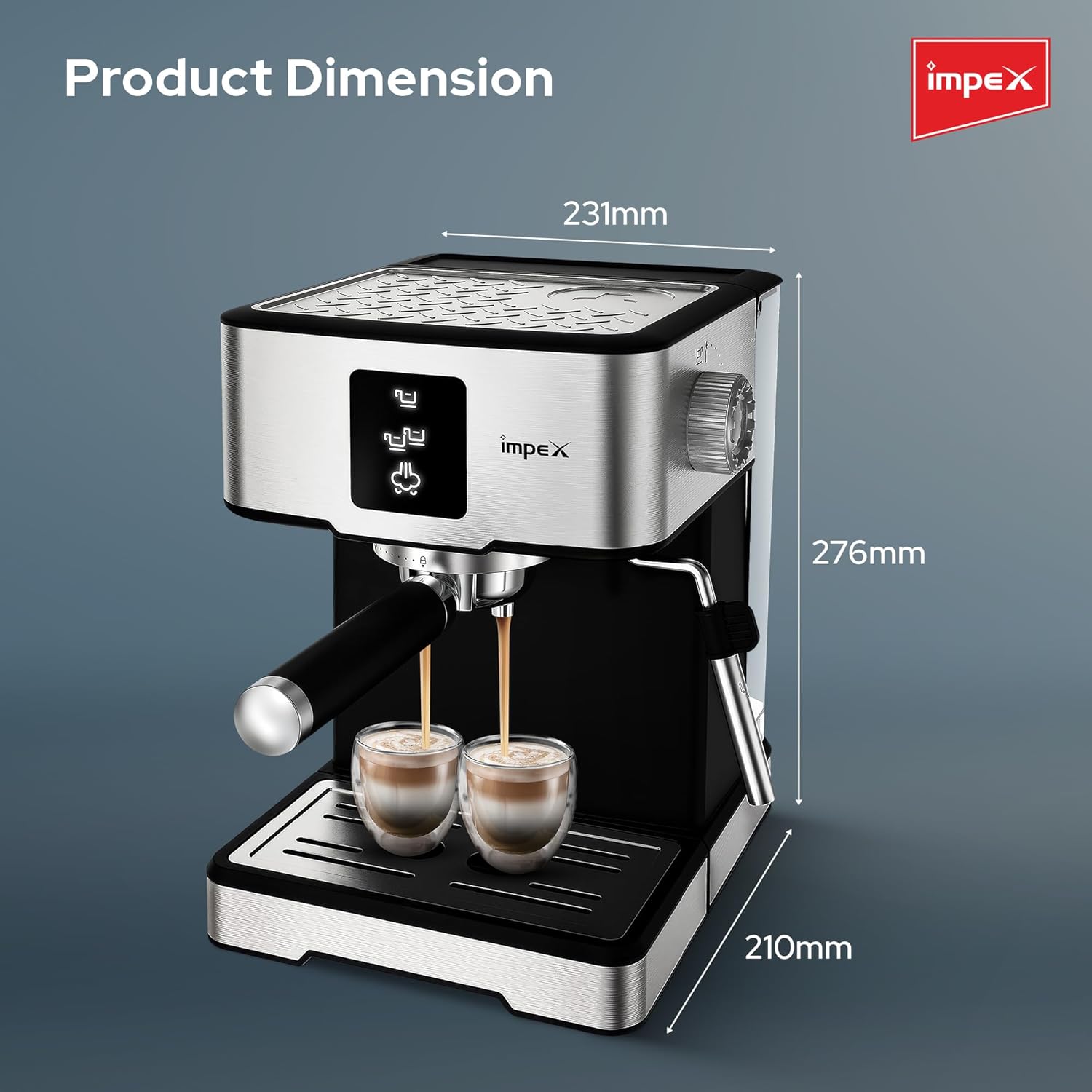 Impex IECM 2002 Espresso Coffee Maker with water tank highlighted