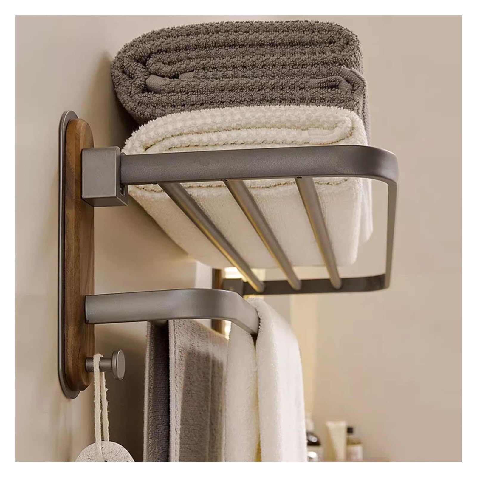Cintre en aluminium de salle de bain haut de gamme porte-serviettes pliable double barre mat