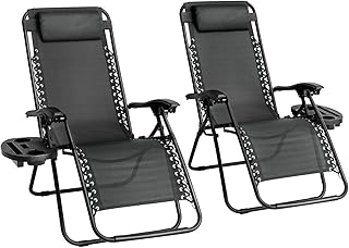 Straame Garden | Zero Gravity Chair | Set of 2 | Heavy Duty Textoline | Outdoor & Garden Sunloungers | Reclining & Folding Chair with Cup Holder and Headrest Pillow