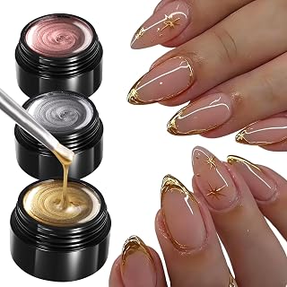 Metallic Gel Nail Polish Set: Silver and Gold Chrome Nail Polish, Rose Gold 3D Mirror Metal Painting Gel Soak Off UV LED Glossy Finish for Nail Art DIY Home Salon Nail Supplies(3pcs)