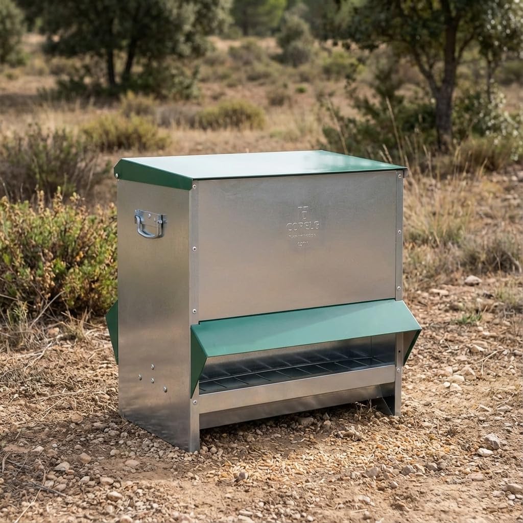 Suinga Comedero para Pajaros de Exterior de Acero Inoxidable con Tapa, 51x46x52 cm - Tolva para Aves Perdices