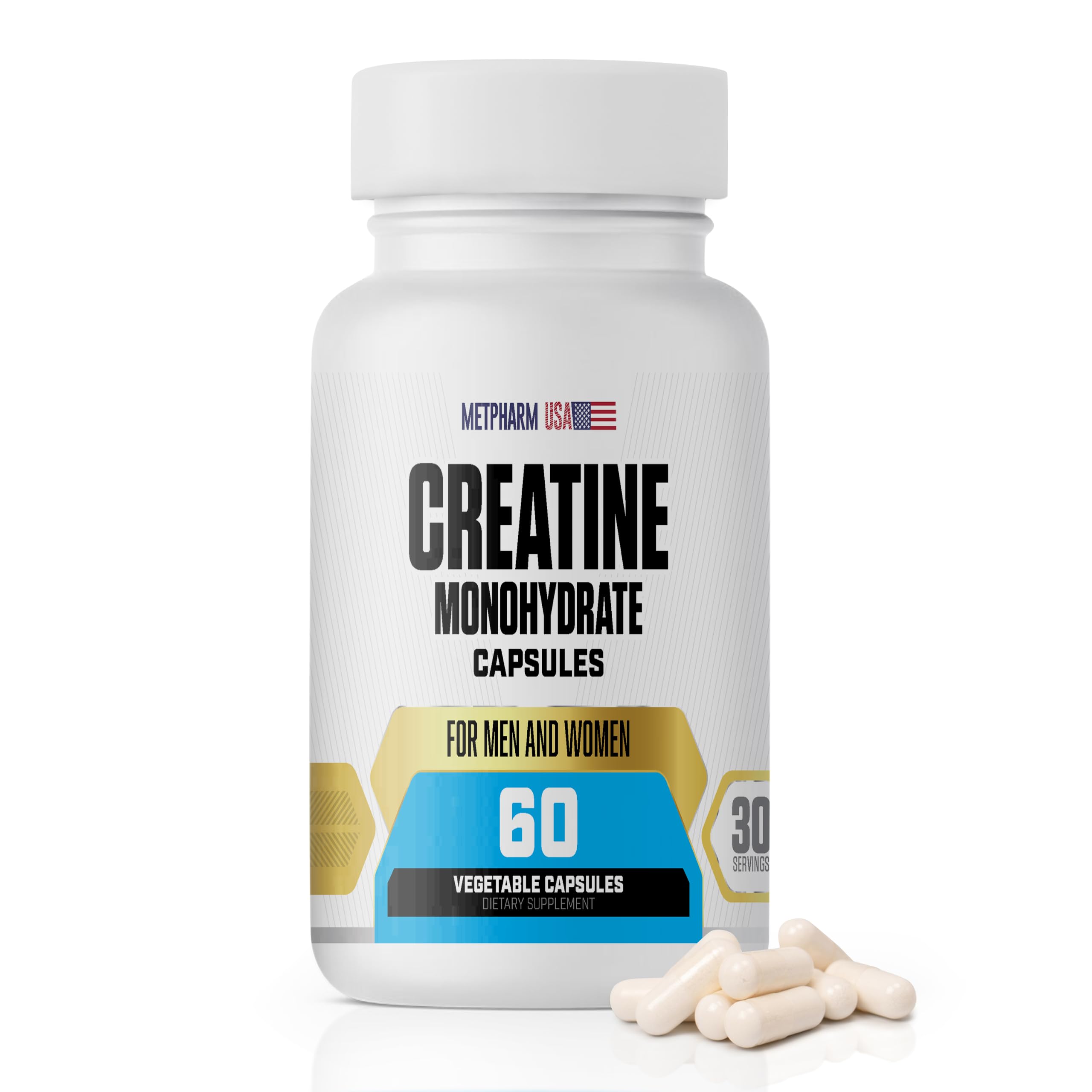 Creatine Monohydrate Capsules, 1000 mg, 60 Vegetable Capsules, 30 Servings, for Men and Women