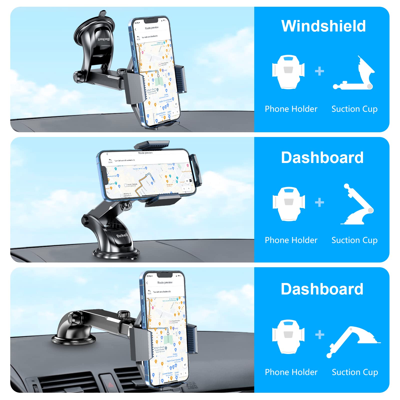 Supporto Auto Per Telefono 360° – Ventosa Extra Forte Per Parabrezza E Cruscotto, Compatibile Con Tutti Gli Smartphone