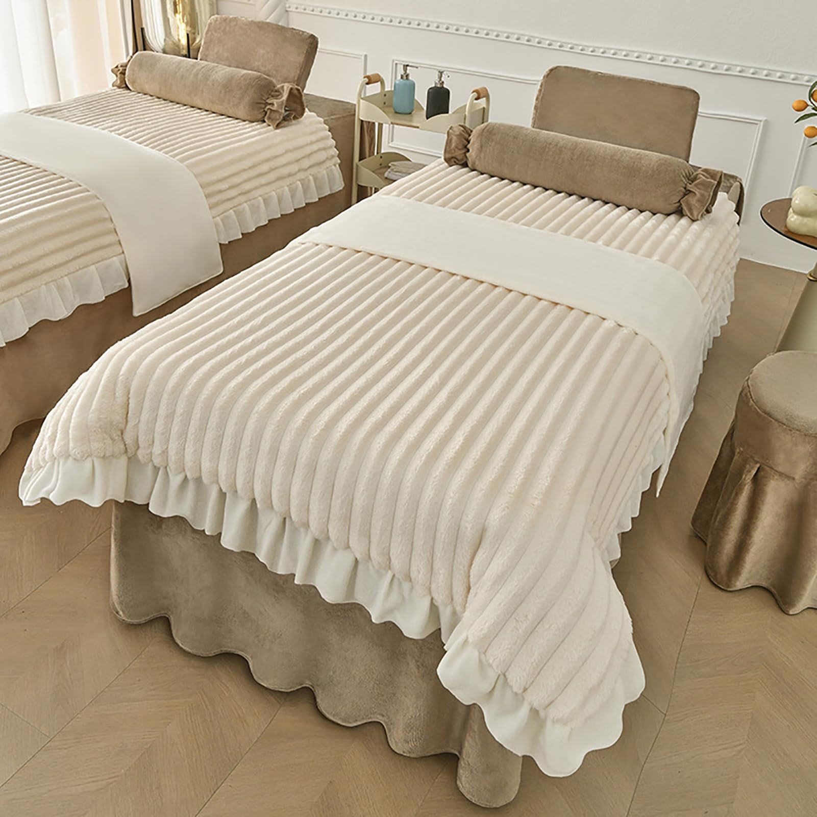 Massage Bed Skirt Spa Bed Cover with Elastic Band Breathable Massage Table Skirt with Face Hole,Salon Bedspread & Skirt,4Pcs Beauty Salon Bedding Set,yellow2,70x185cm(28x73inch)