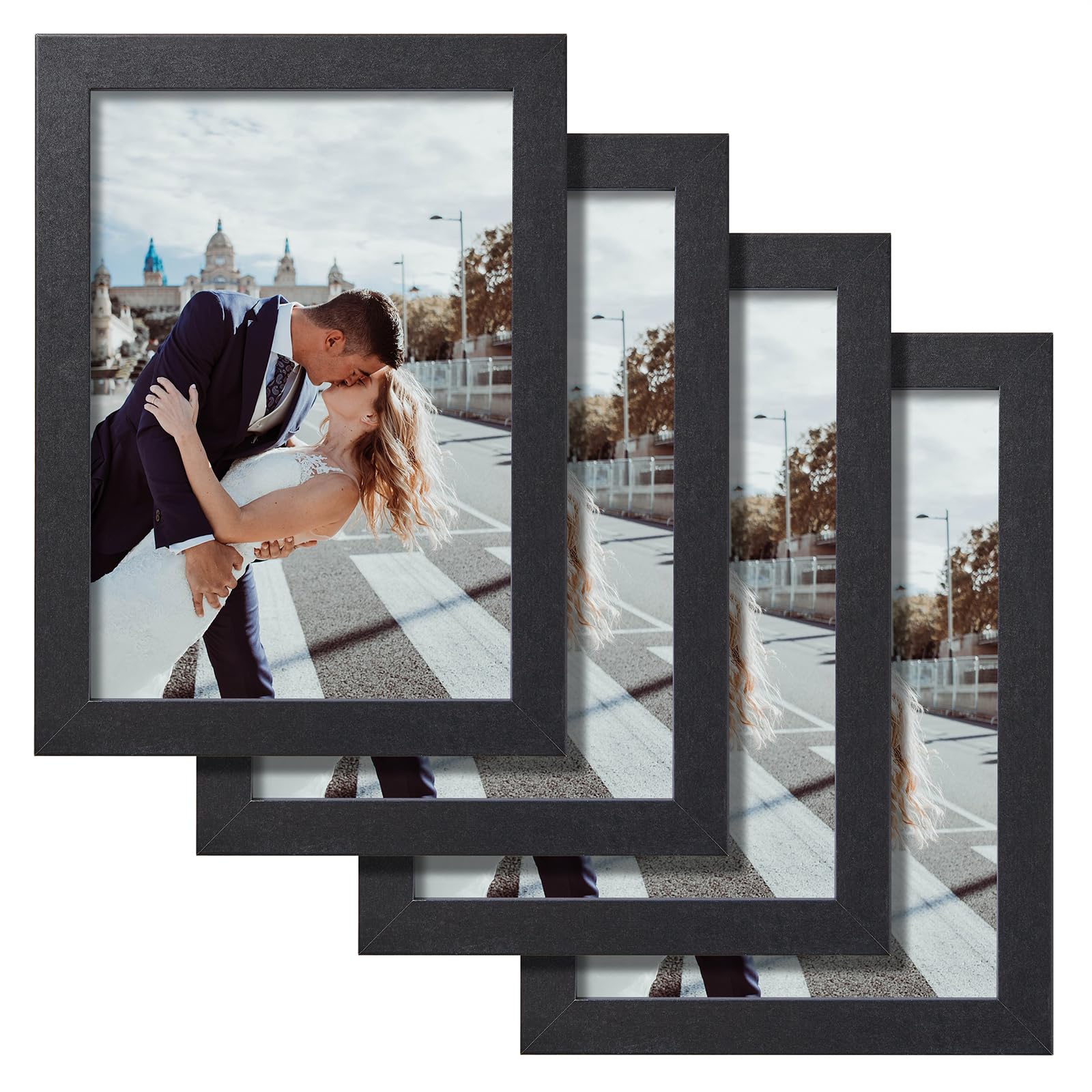 5x7 Picture Frame Set of 4, Photo Frame with High Definition Glass for Wall and Tabletop Display, Multi Picture Frames Collage Horizontal and Vertical, Black