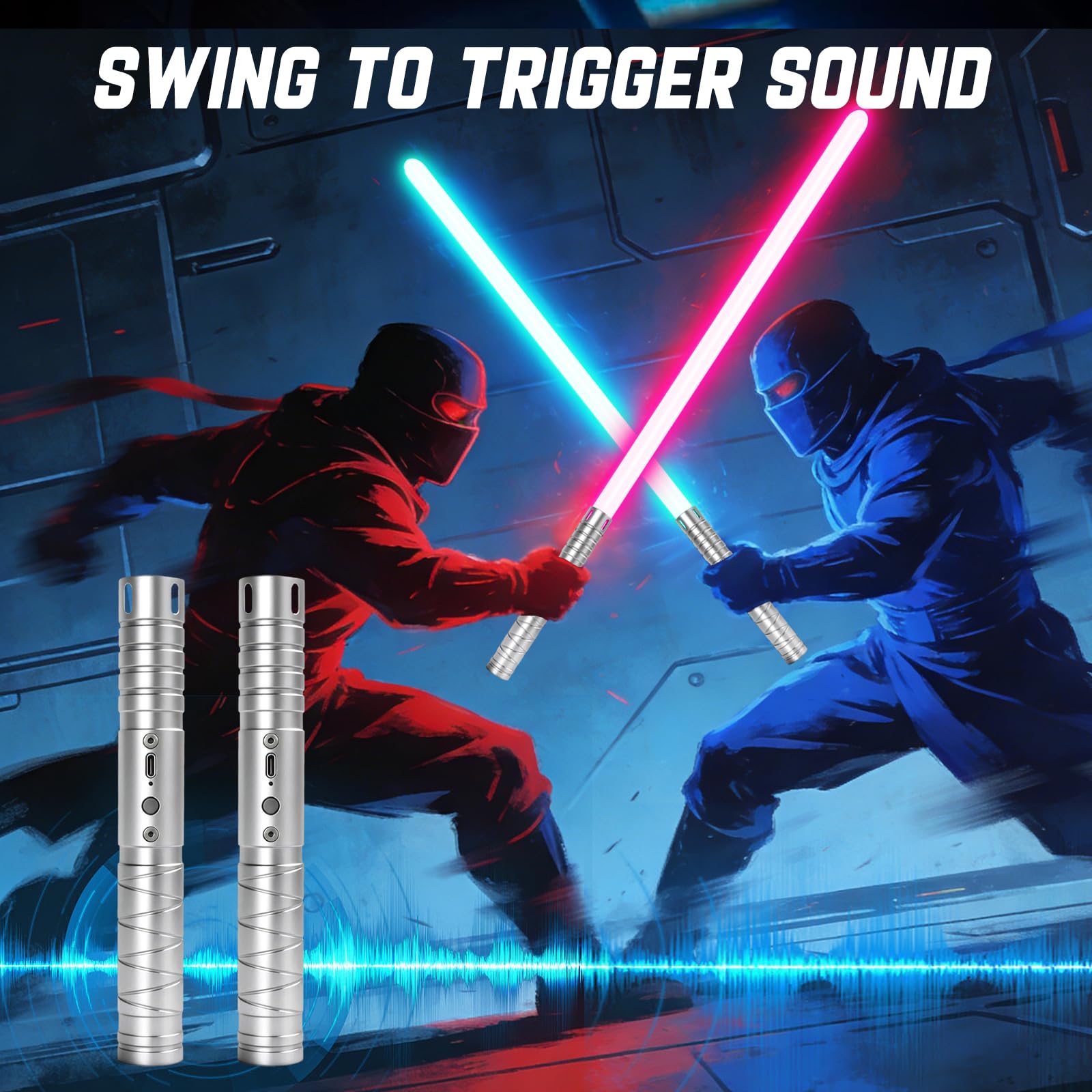 2PC RGB 20 Colori Duell Lightsaber 4 Suoni USB-C Ricaricabile Pulizia in Metallo Rimovibile