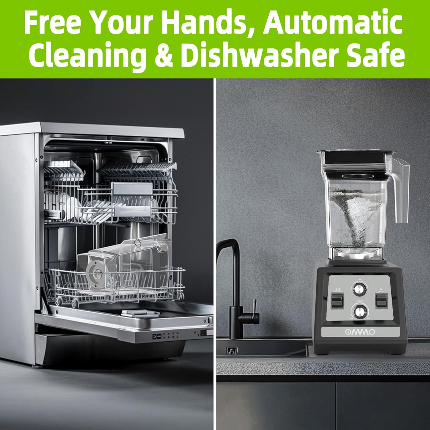 OMMO Blender pitcher in dishwasher and self-cleaning