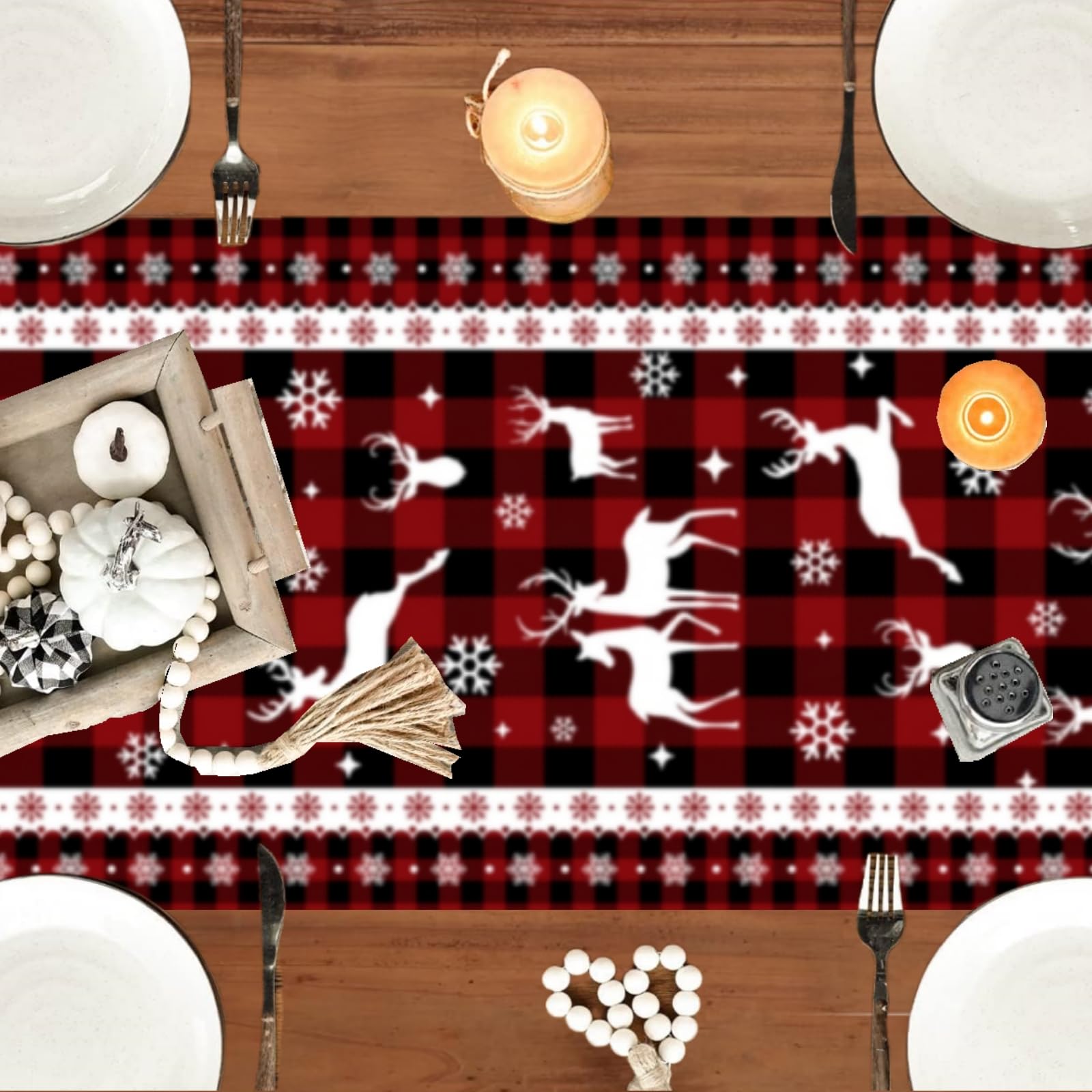 Lslandmood Christmas Table Runner Long Coffee Table Runner Xmas Red Tartan Table Runners Linen for Party Round Table Cover 40x180cm - Image 2