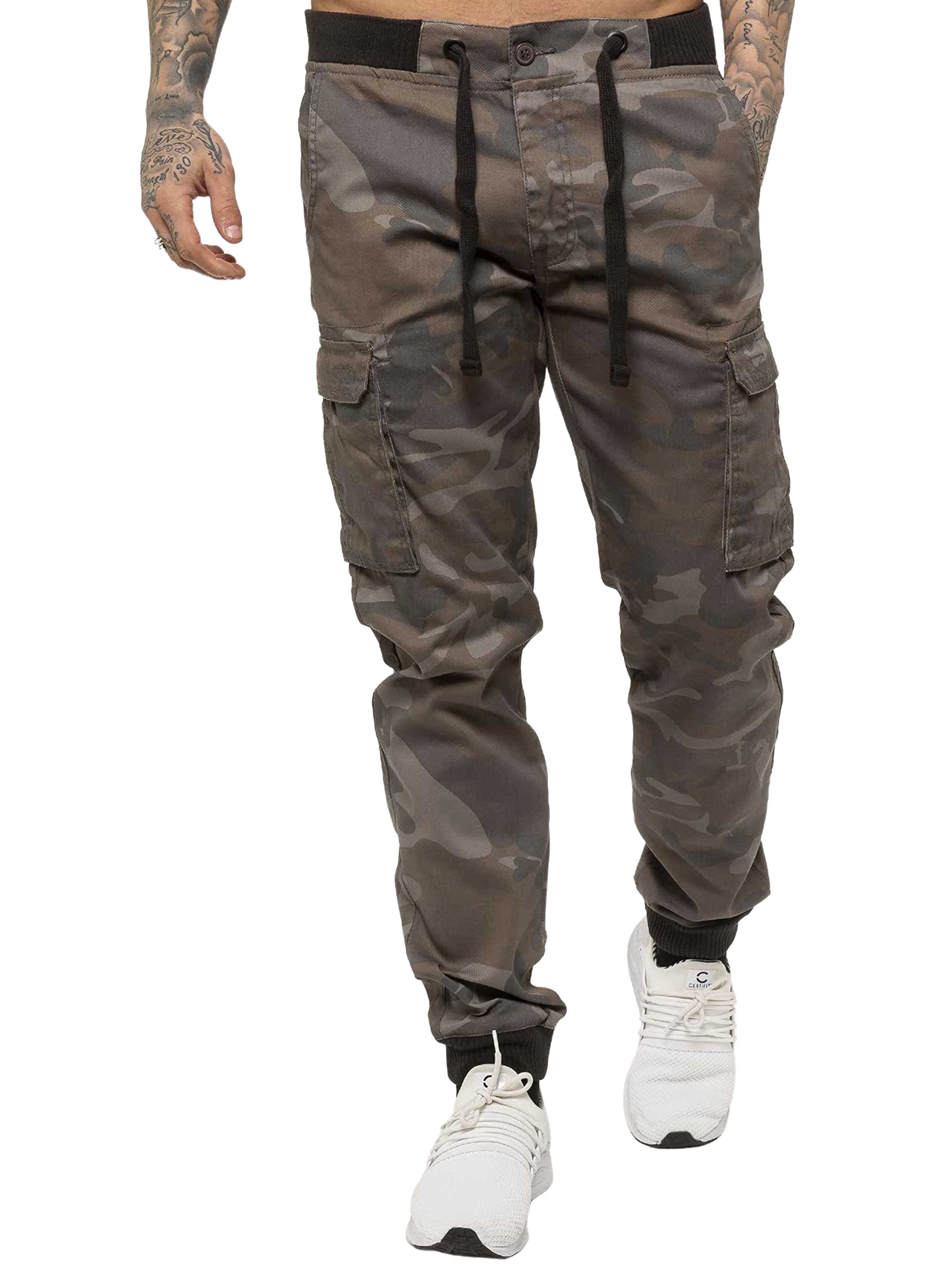 989Zé Enzo Men's Grey Cargo Trousers Elasticated Waist Camo Combat Pants Military Joggers Ez409 32W / 32L