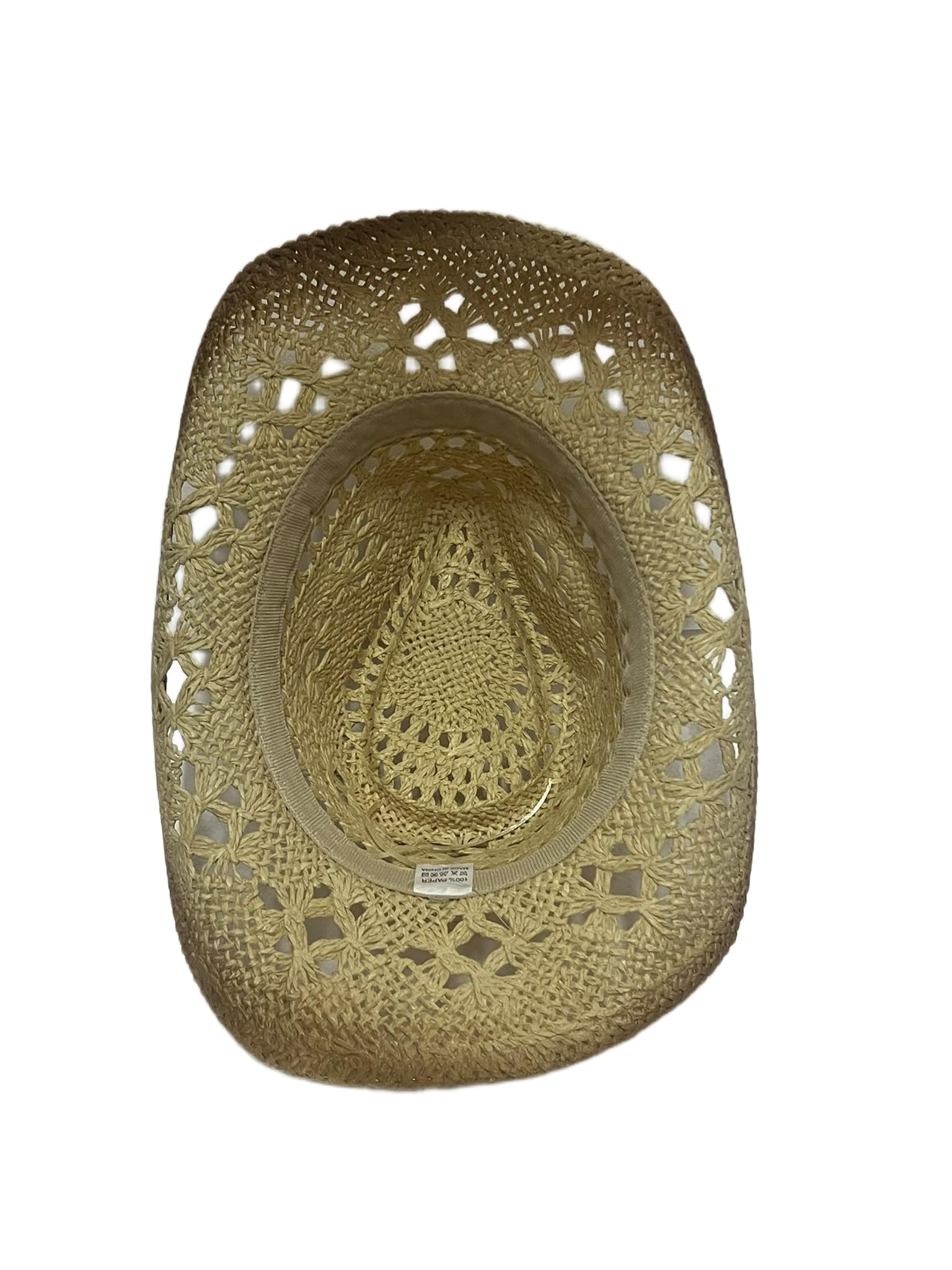 Cappello da Cowboy in Paglia Colore Naturale Beige Chiaro per Donna e Uomo - Cappello Western Estivo Traforato a Tesa Larga per Spiaggia e Viaggi V024