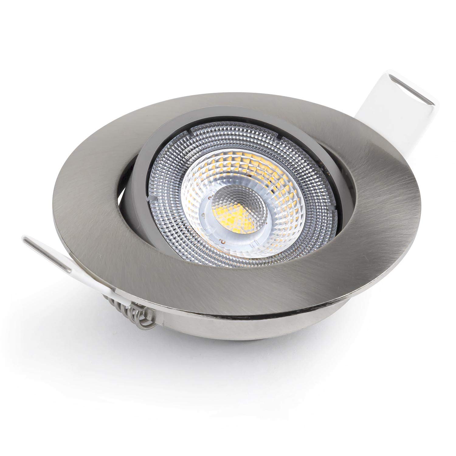 EMOS Spot LED Encastrable 230V, 5W / 450lm, 50° Orientable, Plafonnier LED encastré, blanc froid 6500K, Lot de 12 Spots de plafond pour l'intérieur, extra plat, ronde, Couleur argent brossé