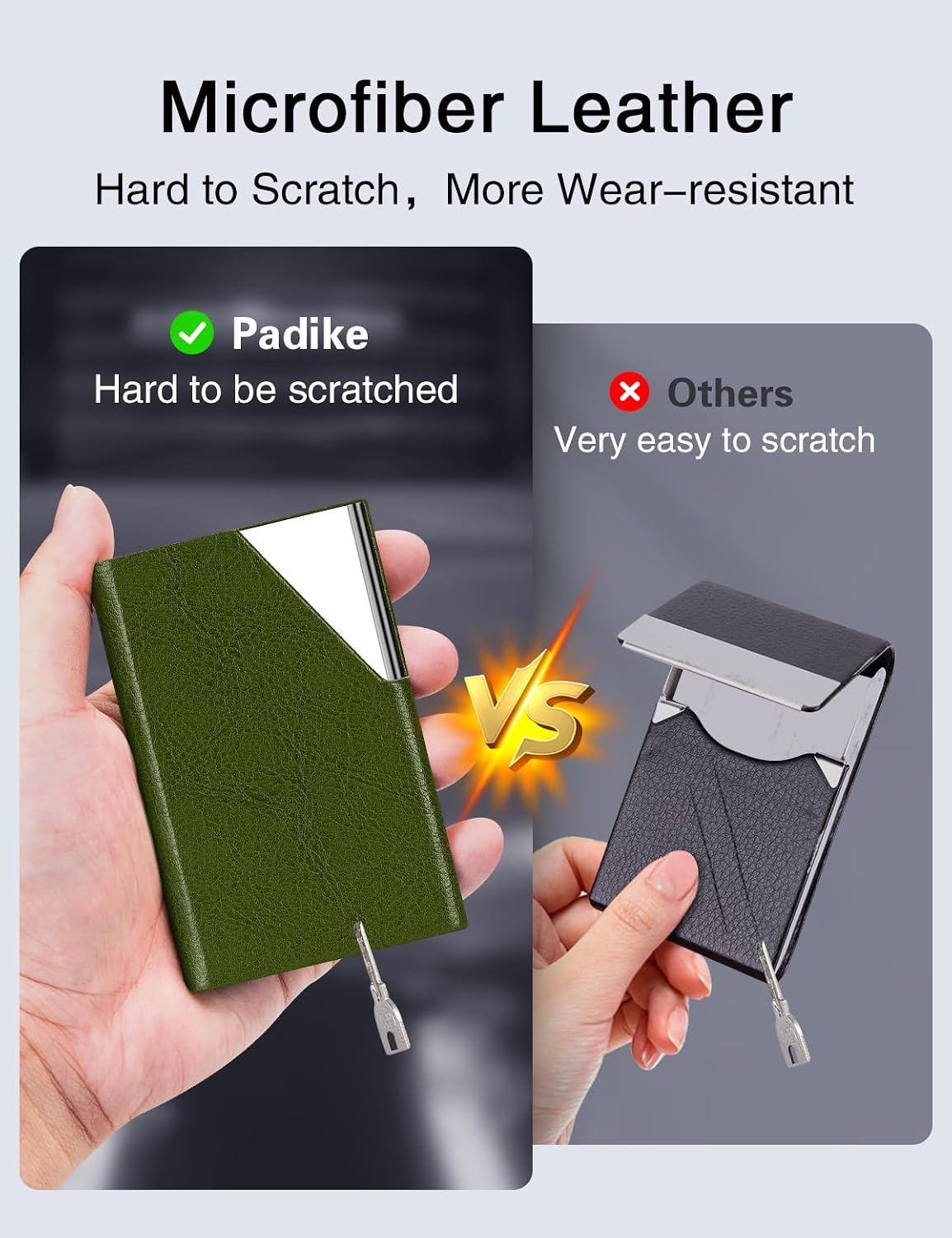 Padike Business Card Holder, Leather Business Card Case Pocket Card Holders for Men or Women, Metal Slim Name Card Holder RFID Blocking Business Card Carrier with Magnetic Closure (Z-Olive Green) image 3