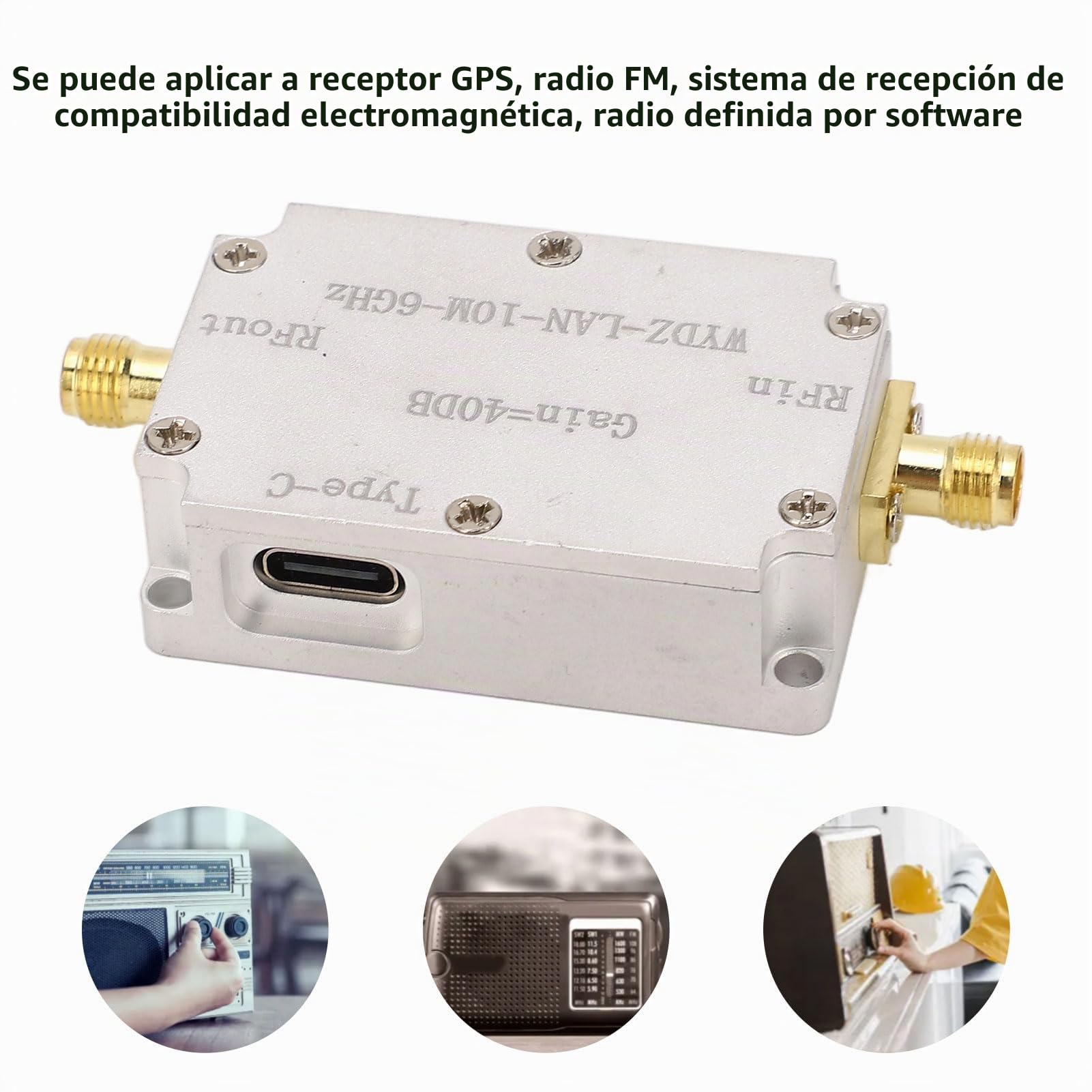 Amplificador RF 40dB Alta Ganancia 10M a 6GHz Amplificador de Banda Ancha Ancha y bajo Ruido Transmisión Precisa Preamplificador de Potencia RF para Radio FM