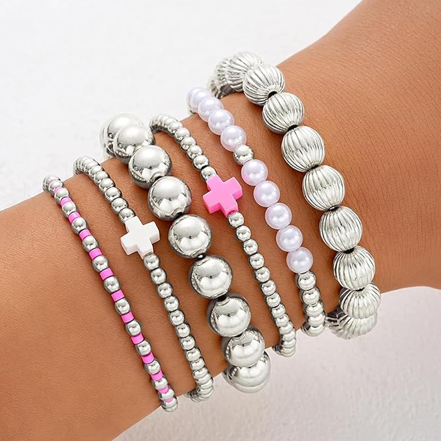 5PCS Gold Beaded Bracelets for Women Dainty Pearl Trendy Jewelry Clay Stack Stretch Bracelets Birthday Valentines Day Gifts for Women - Image 8