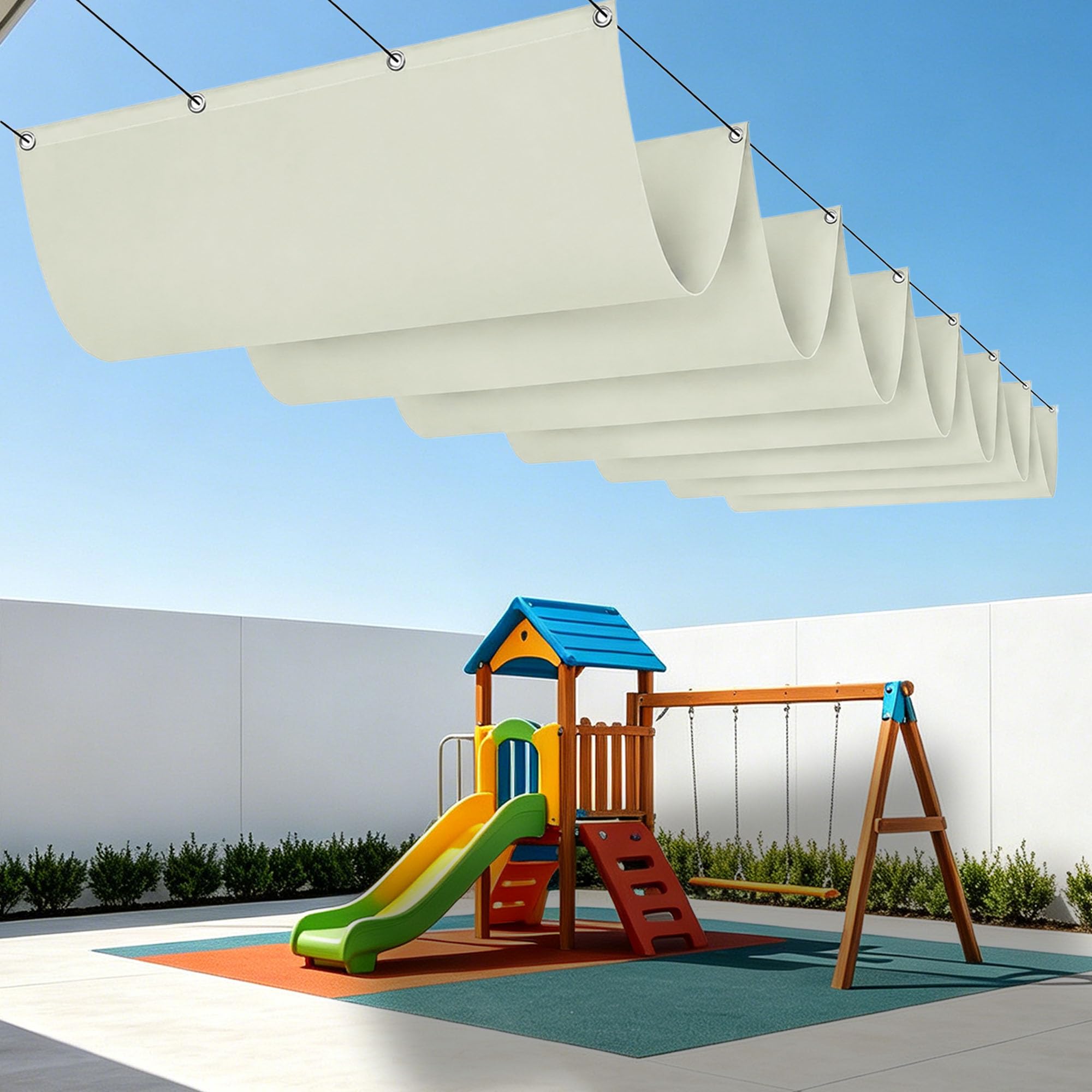 Voile ombrage rétractable vague contre la chaleur sur balcon et jardin