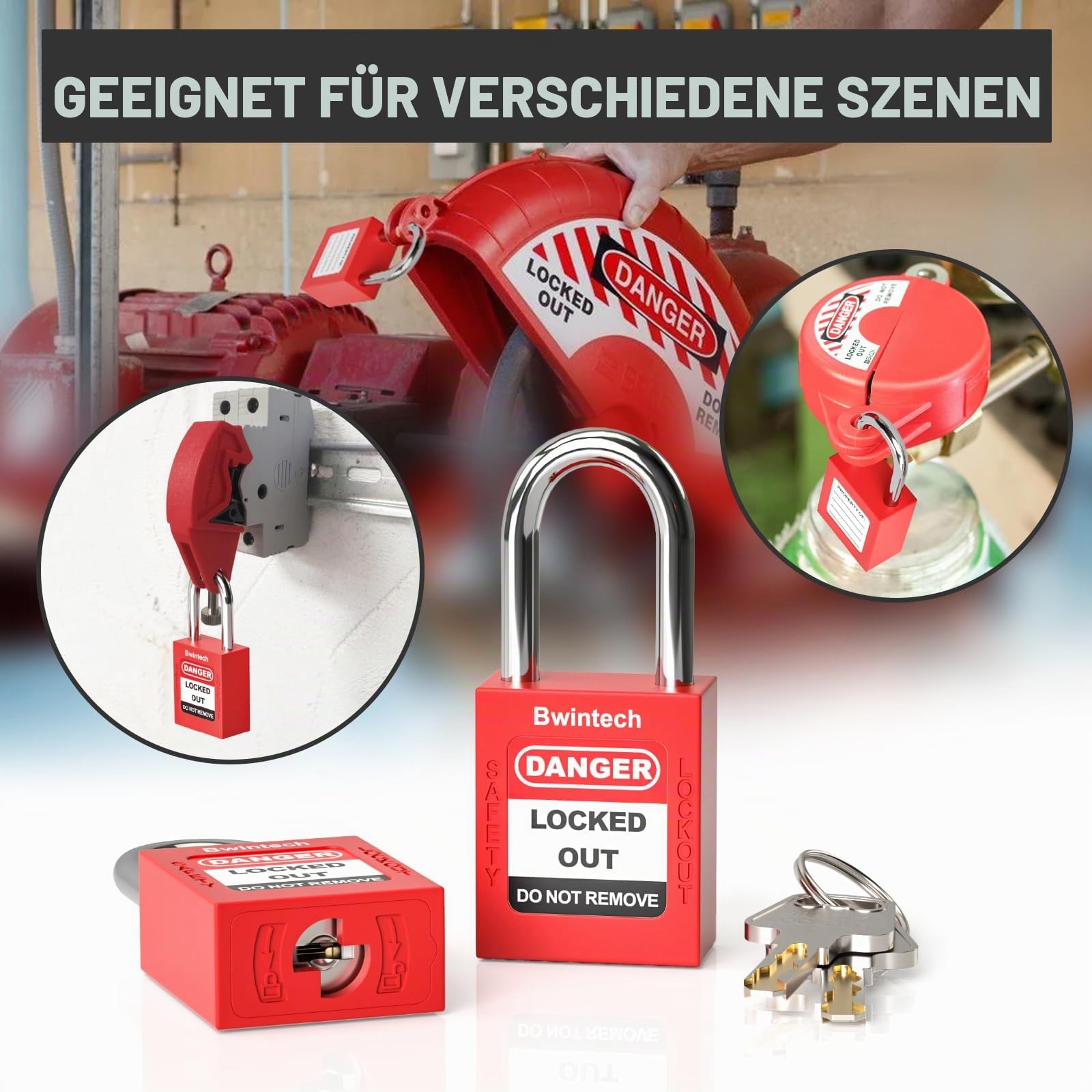 Bwintech 10 Stück 38MM verschlüsselt verschiedene rote Sicherheitsvorhängeschloss Lockout Tagout Schloss für Lock Out Tag Out Stationen und Geräte