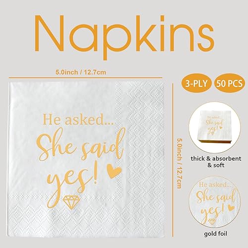 Miniatura 2 de Paquete de 50 servilletas de papel con texto en inglés "He AskedShe Said Yes" para compromiso, despedida de soltera, despedida de soltera, boda,