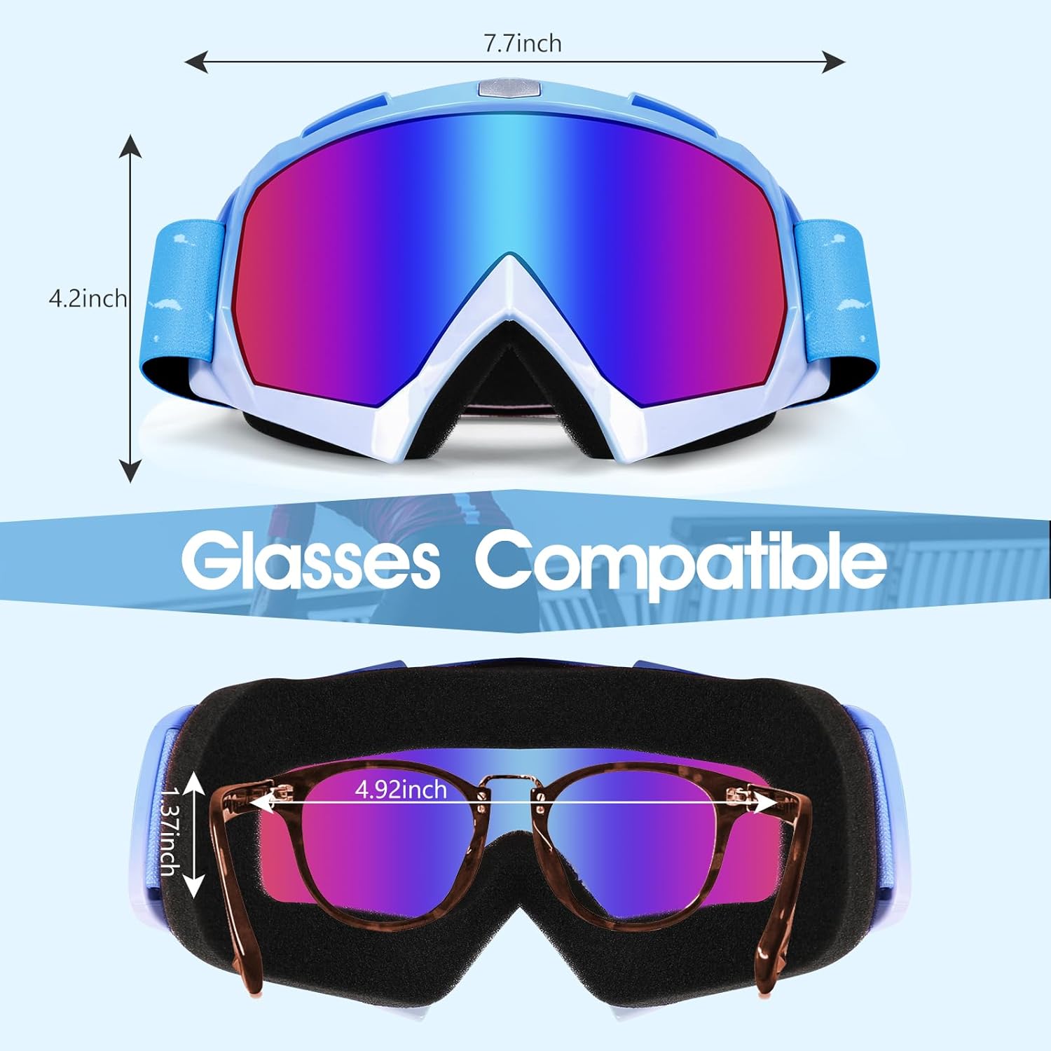 Motorcycle Goggles, Dirt Bike ATV Riding Off-Road Ski Goggles UV Anti-Fog Windproof Dustproof for Men & Women - Image 2