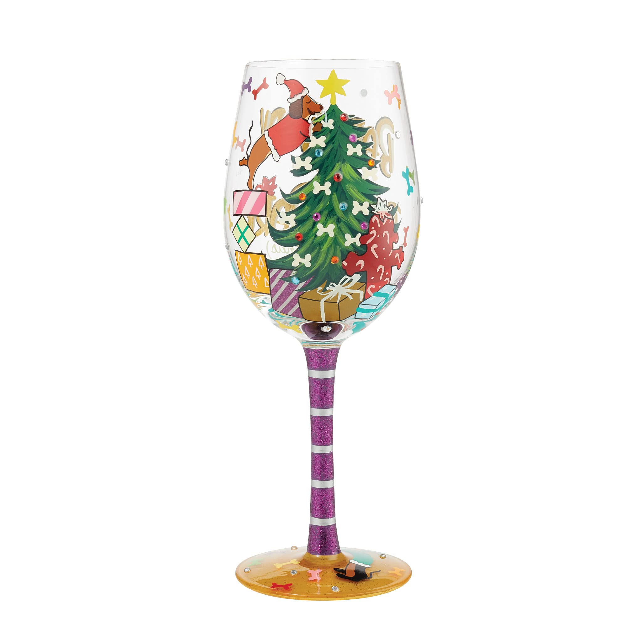 Amazon.com | Enesco Designs by Lolita Holiday Doggy Days of Christmas Hand- Painted Artisan Wine Glass, 15 Ounce, Multicolor: Wine Glasses