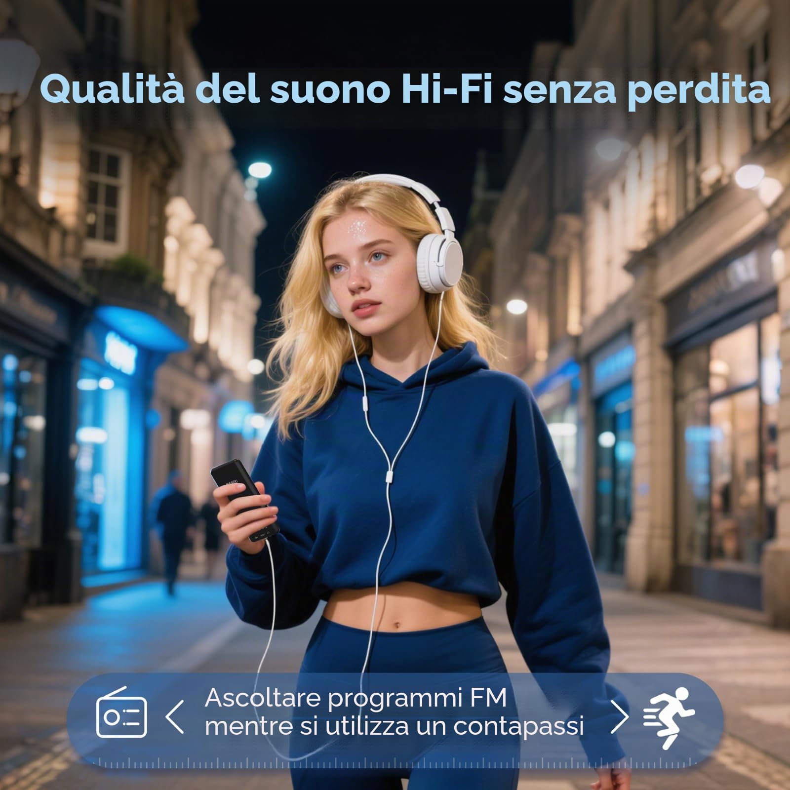 64GB Lettore MP3 Bluetooth, HiFi Music Lossless Sound, custodia in metallo con altoparlante HD incorporato, pulsante a sfioramento, registratore vocale per sport, espandibile fino a 128GB (64G)