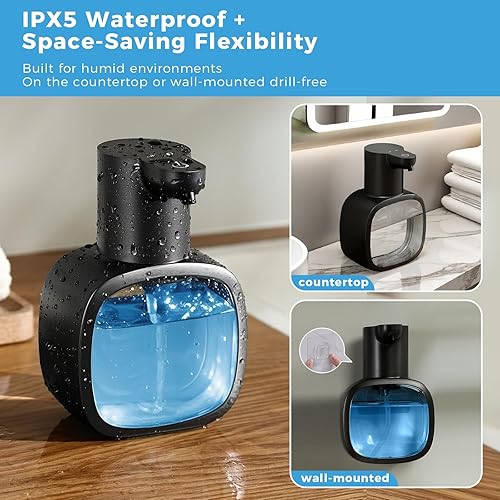 Miniatura 5 de Dispensador automático de jabón líquido, 17 oz16.9 fl oz recargable sin contacto con 4 niveles ajustables y IPX5 resistente al agua, pantalla de