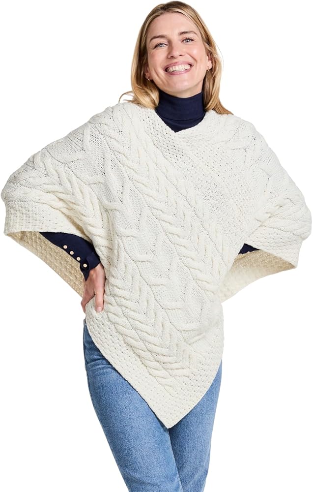 Aran Woollen Mills 100% Irish Merino Wool Ladies Aran Knit Poncho