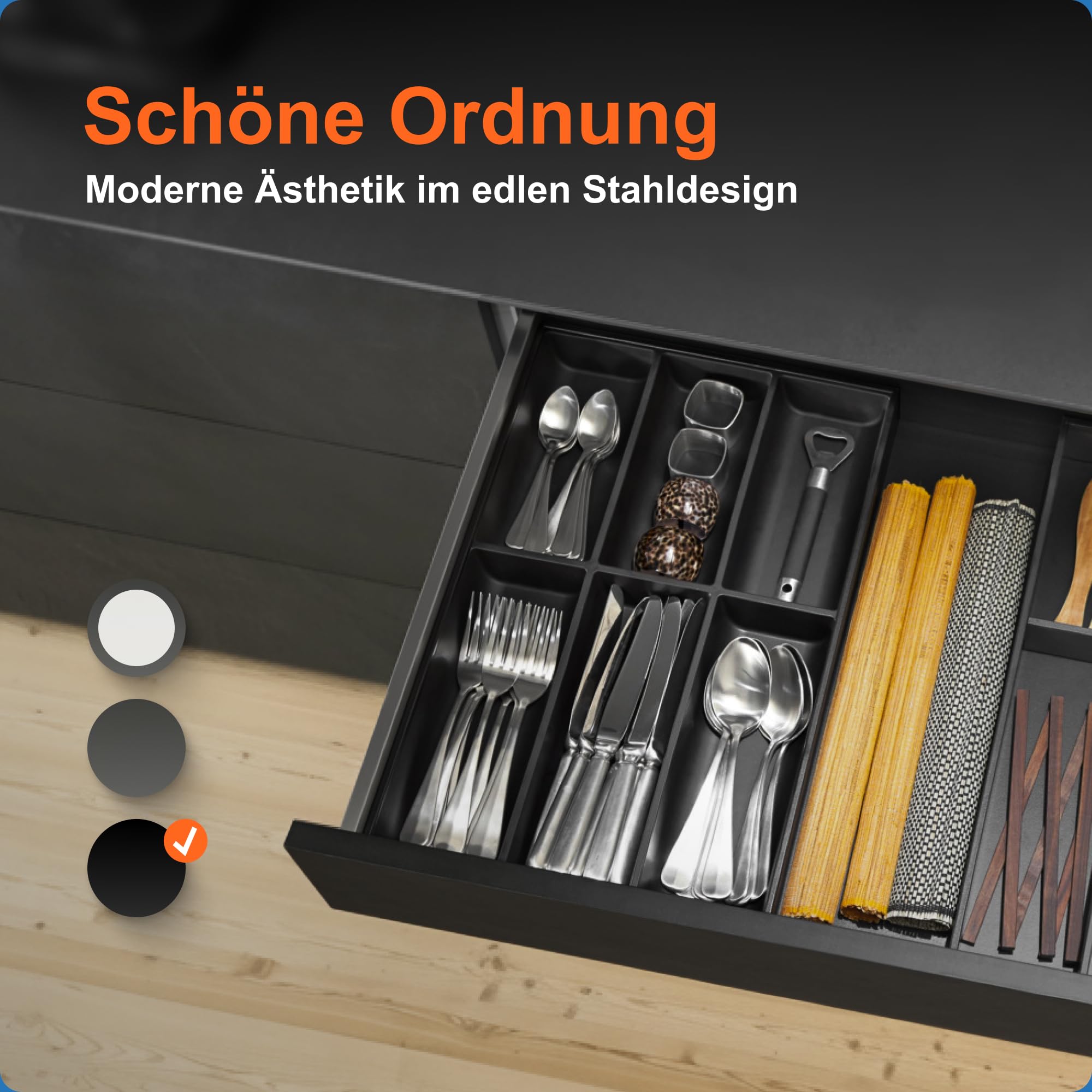 Blum AMBIA-LINE Besteckkasten mit Soft-Touch | Premium Schubladen-Organizer für moderne Küchenschublade & Schrank | schützt, sortiert & ordnet Besteck und Küchenhelfer | 47,5×30×5 cm | Grau/Weiß