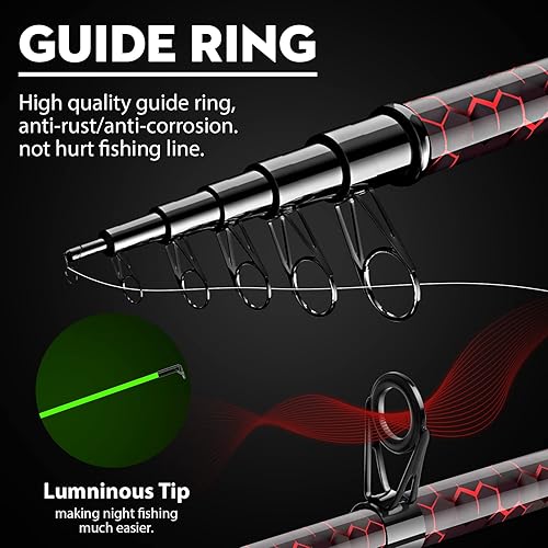 Miniatura 4 de Combos de caña de pescar y carrete, diseño único con pintura X-Warping, caña de pescar telescópica de fibra de carbono con carrete combinado con