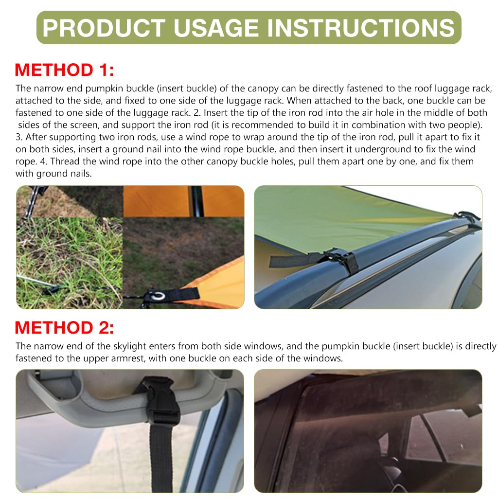 Proberos® Foldable Car Side Awning Sun Shelter Tent 118x78 Inches, Military Green, UPF 50+ UV Protection with Storage Bag for Camping, Travel, Outdoor Adventures 5 Proberos® Foldable Car Side Awning Sun Shelter Tent 118x78 Inches, Military Green, UPF 50+ UV Protection with Storage Bag for Camping, Travel, Outdoor Adventures - Image 5