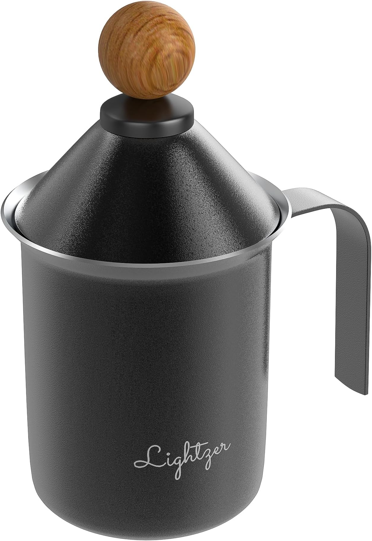 LIGHTZER Manual Milk Frother, 400ml Stainless Steel Creamer Frother Milk Steamer Latte Cappuccino Coffee Foamer Frother Handled Wood Milk